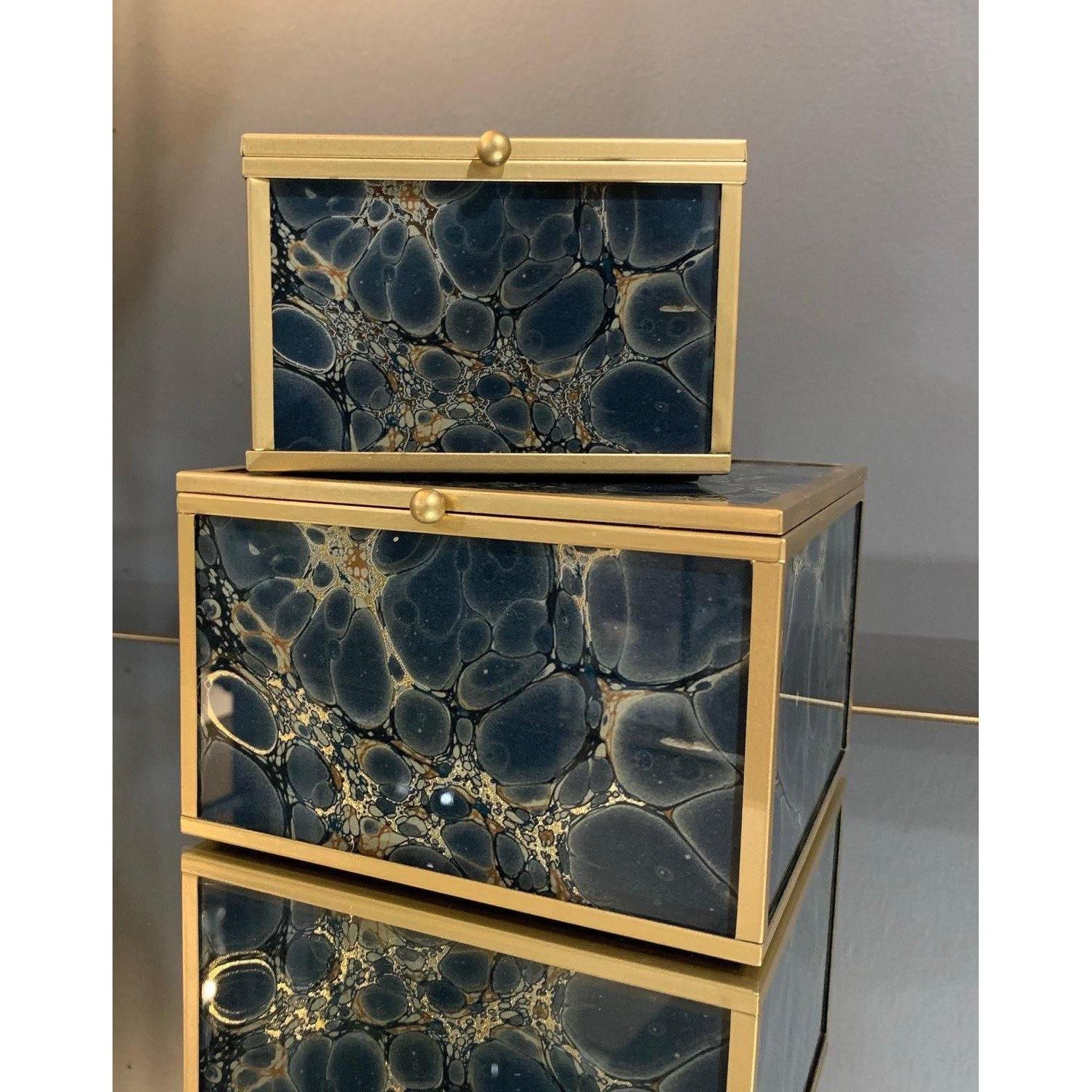 Accessory Box Set of 2 - Blue & Gold Finish