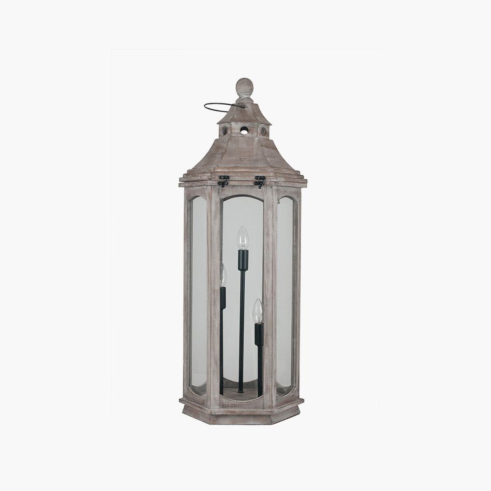 Adaline Grey Antique Wood Lantern Table Lamp