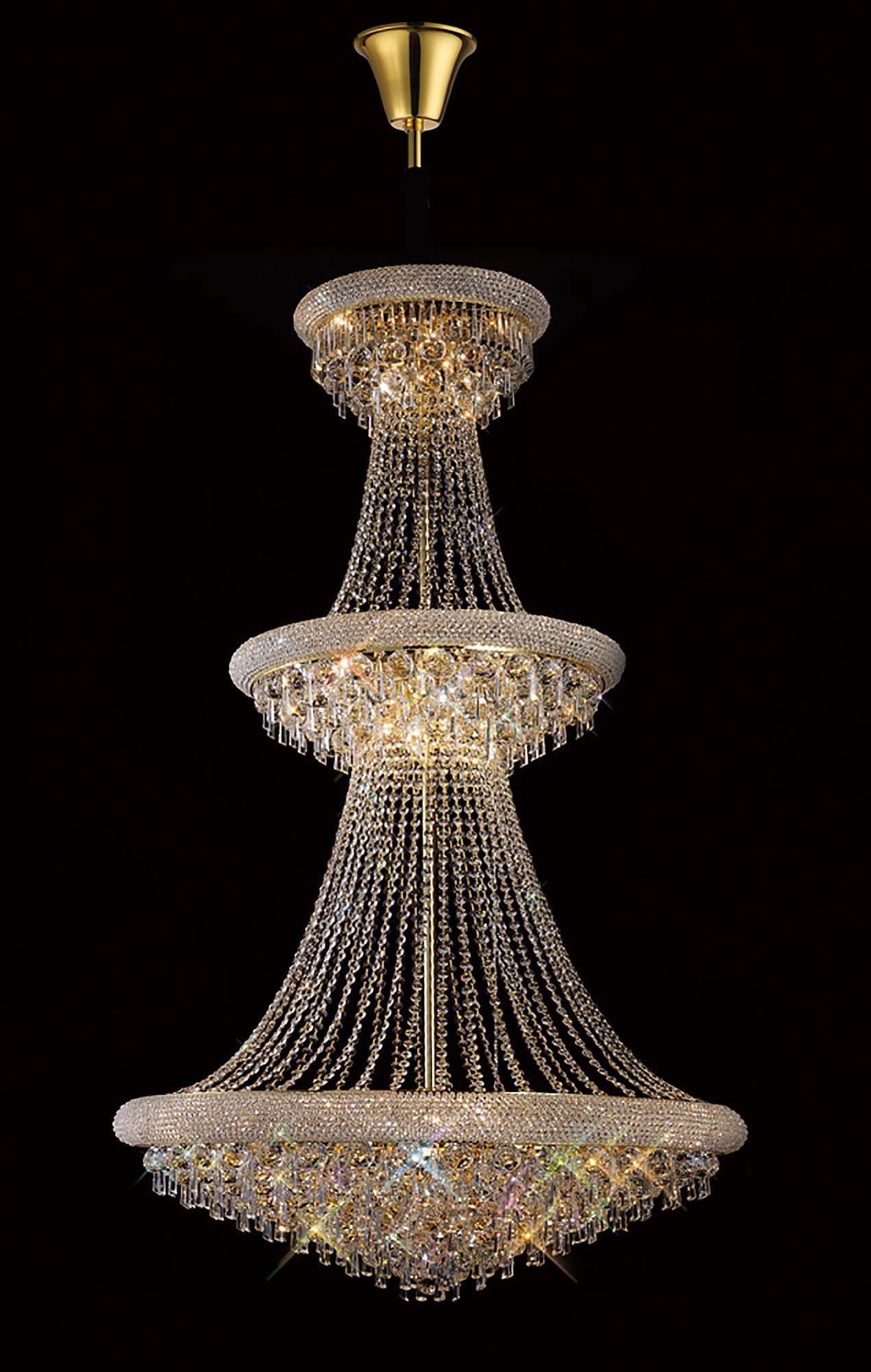 Alexandra Pendant 3 Tier 37 Light E14 Gold/Polished Chrome - Cusack Lighting