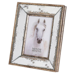 Alia Frame Photo Size 5 x 7 - Distressed Antique bronze mirrored frame.