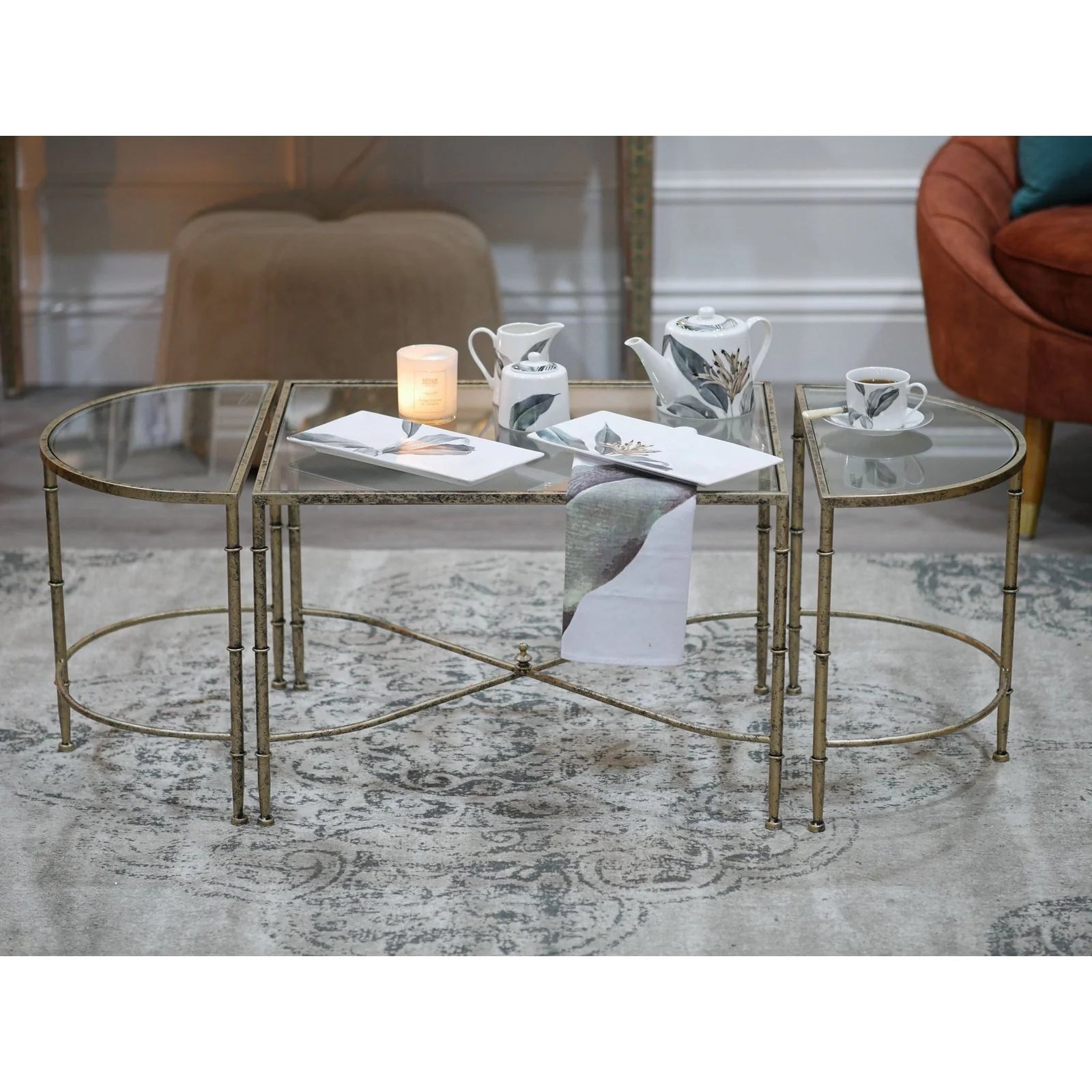 Andria Table Set - Antique Gold Finish