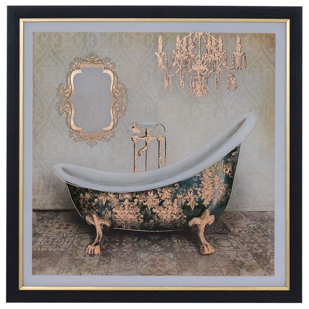 Antique Bath in Black & Gold Frame 40X40cm - Wall Art Framed - Cusack Lighting
