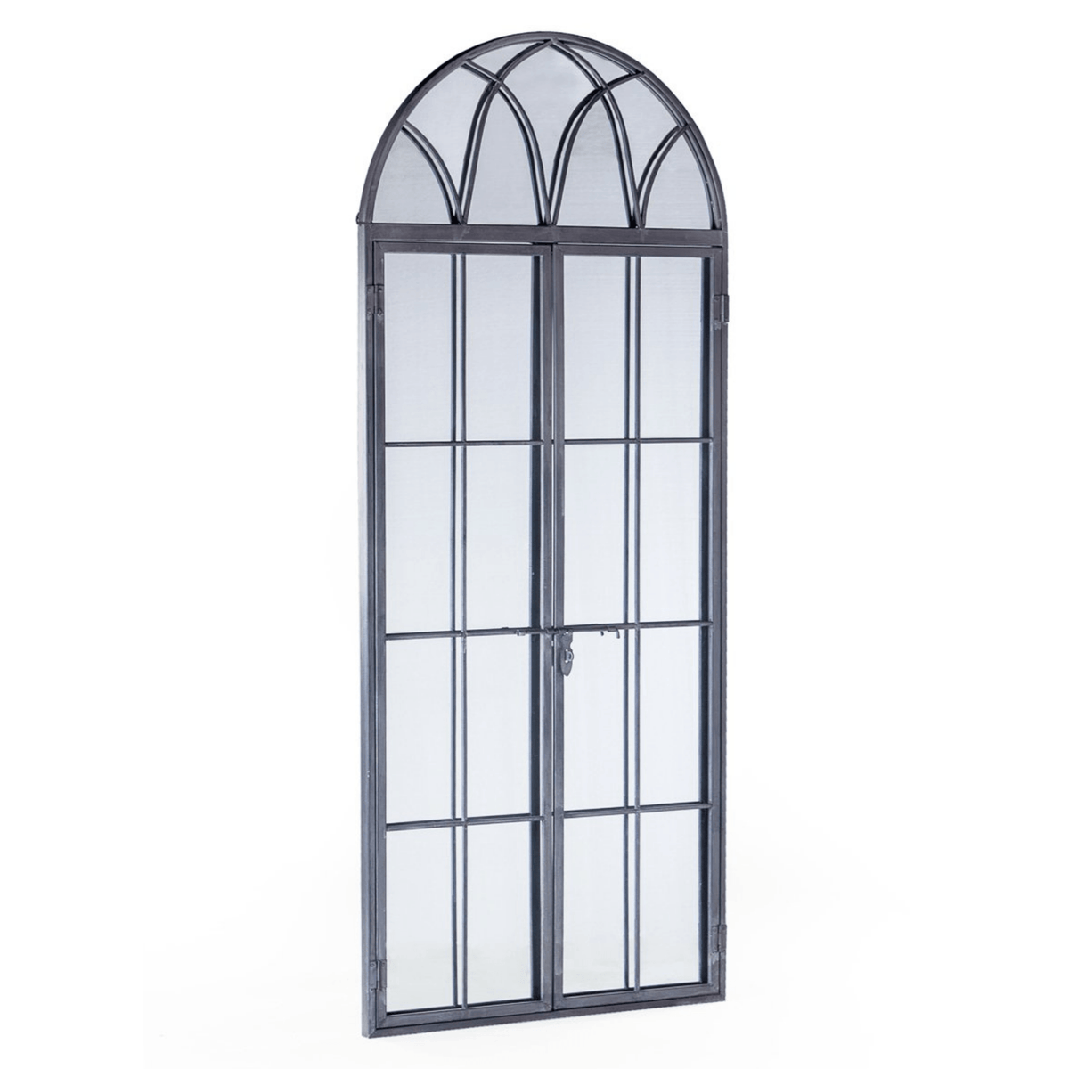 ANTIQUED LEAD IRON TALL ARCH WINDOW METAL MIRROR - Cusack Lighting