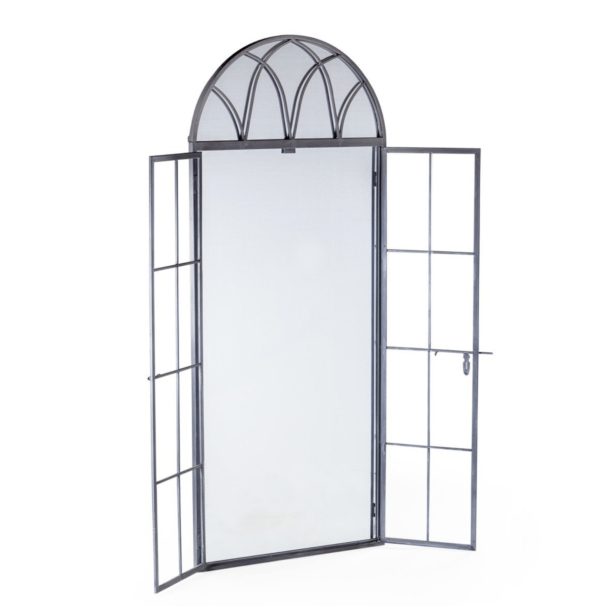 ANTIQUED LEAD IRON TALL ARCH WINDOW METAL MIRROR - Cusack Lighting