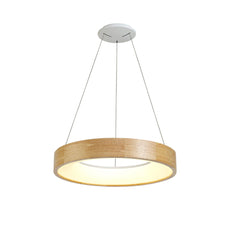 Aries Dimmable Pendant Ceiling Light 47cm Round 1 x 30W LED 3000K, 1595lm, Oak & Sand White, 3yrs Warranty IP20