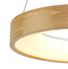Aries Dimmable Pendant Ceiling Light 47cm Round 1 x 30W LED 3000K, 1595lm, Oak & Sand White, 3yrs Warranty IP20