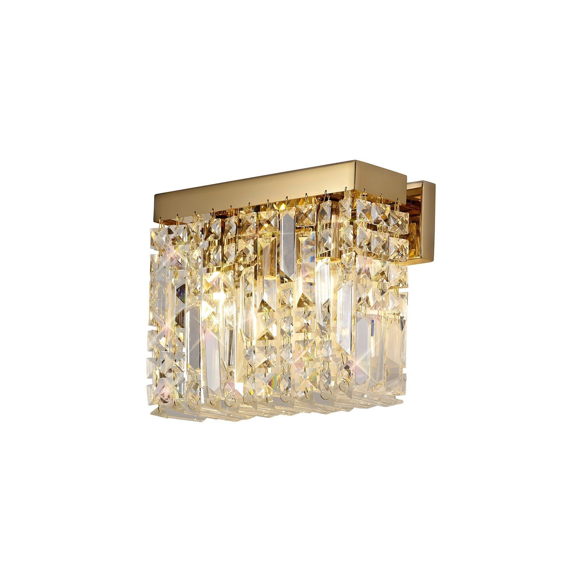 Ashby 29x13cm Rectangular Small Wall Lamp, 2 Light E14, Gold & Crystal IP20