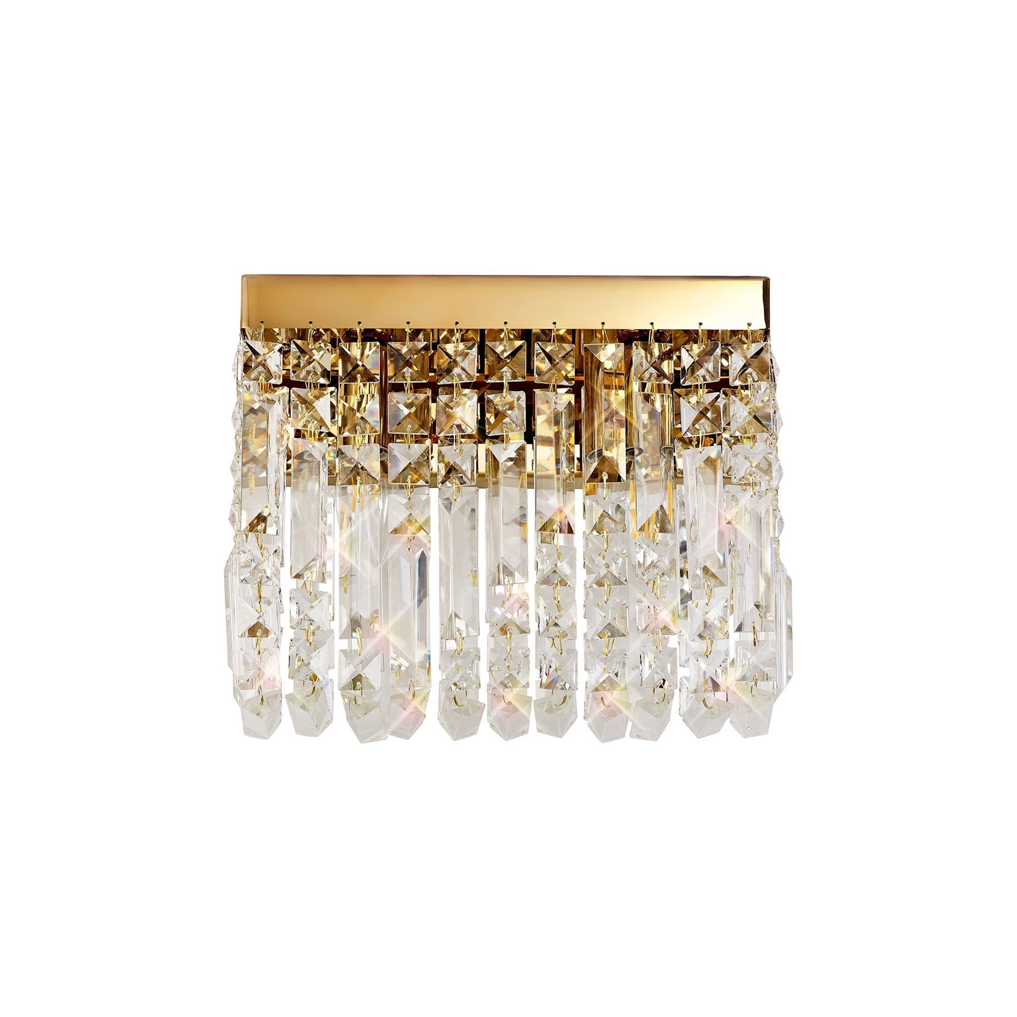 Ashby 29x13cm Rectangular Small Wall Lamp, 2 Light E14, Gold & Crystal IP20