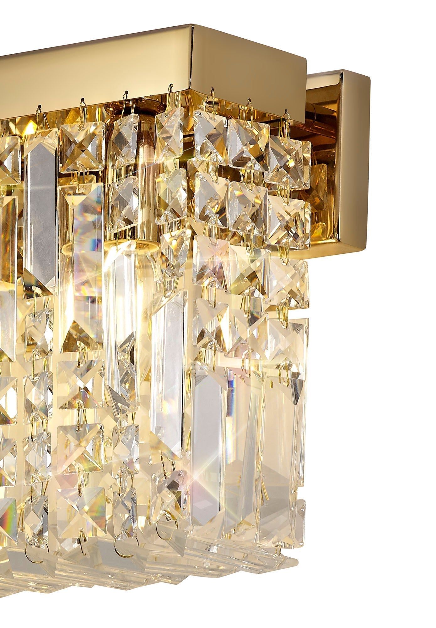 Ashby 29x13cm Rectangular Small Wall Lamp, 2 Light E14, Gold & Crystal IP20