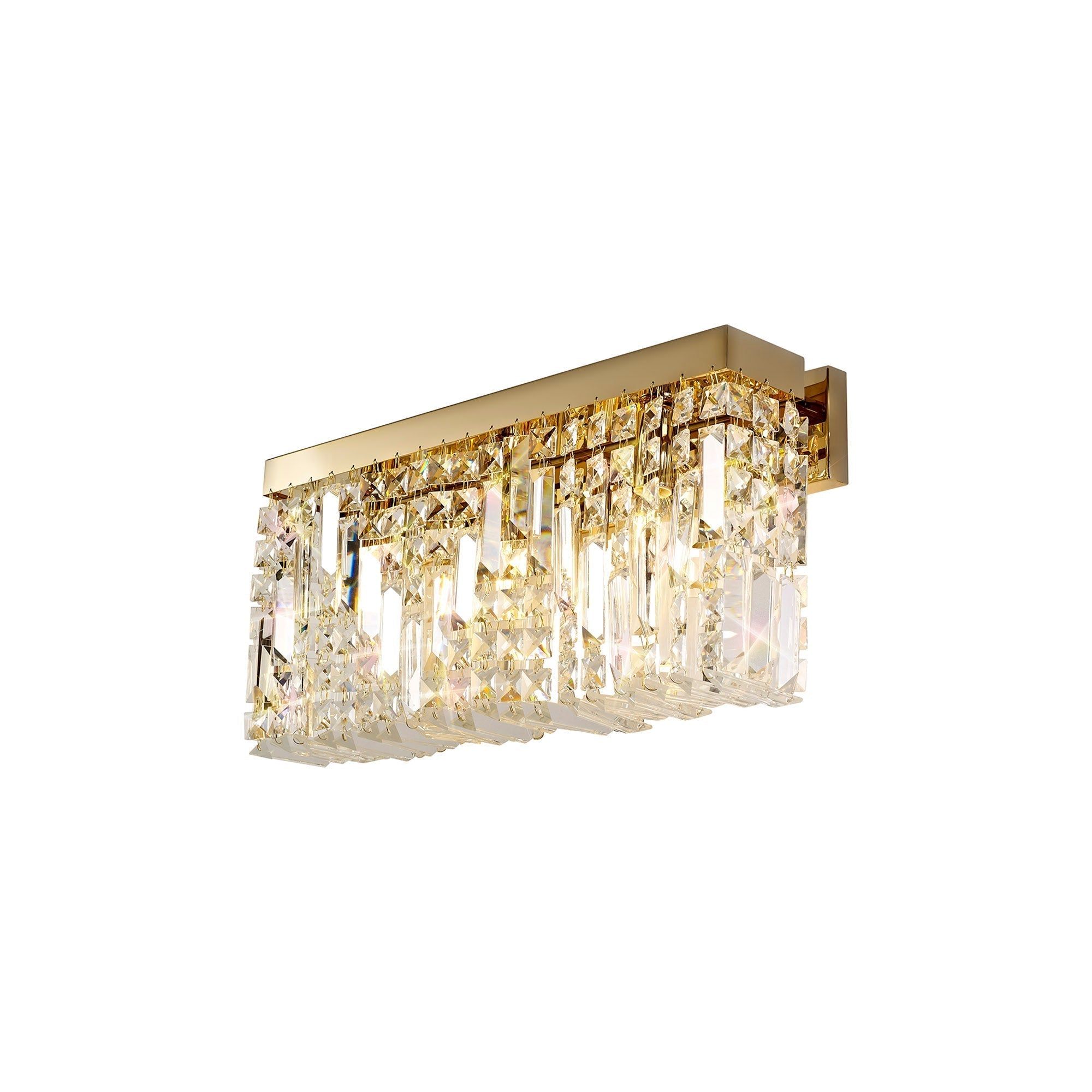 Ashby Rectangular Large Wall Lamp, 2 Light E14, Gold & Crystal IP20