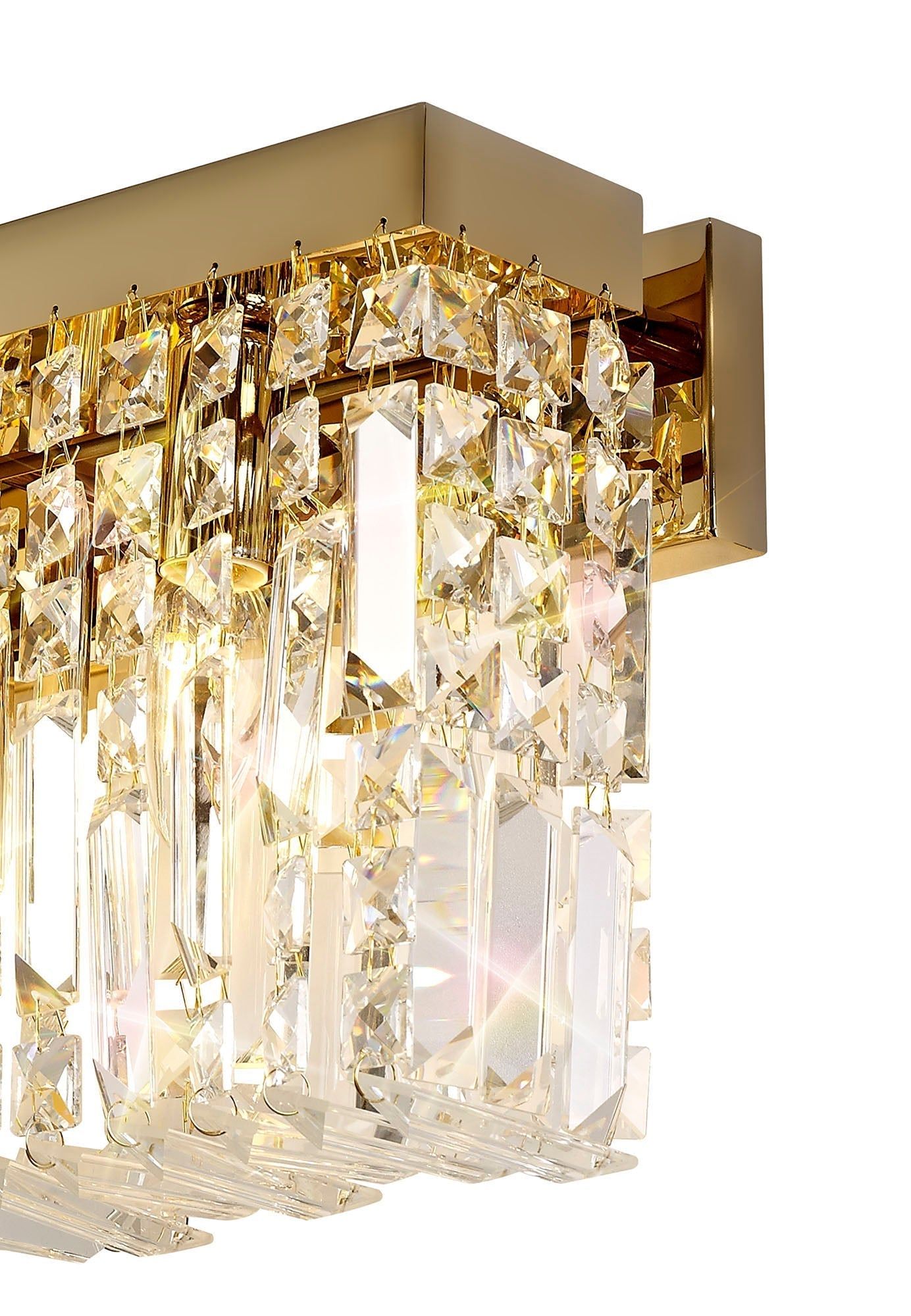 Ashby Rectangular Large Wall Lamp, 2 Light E14, Gold & Crystal IP20