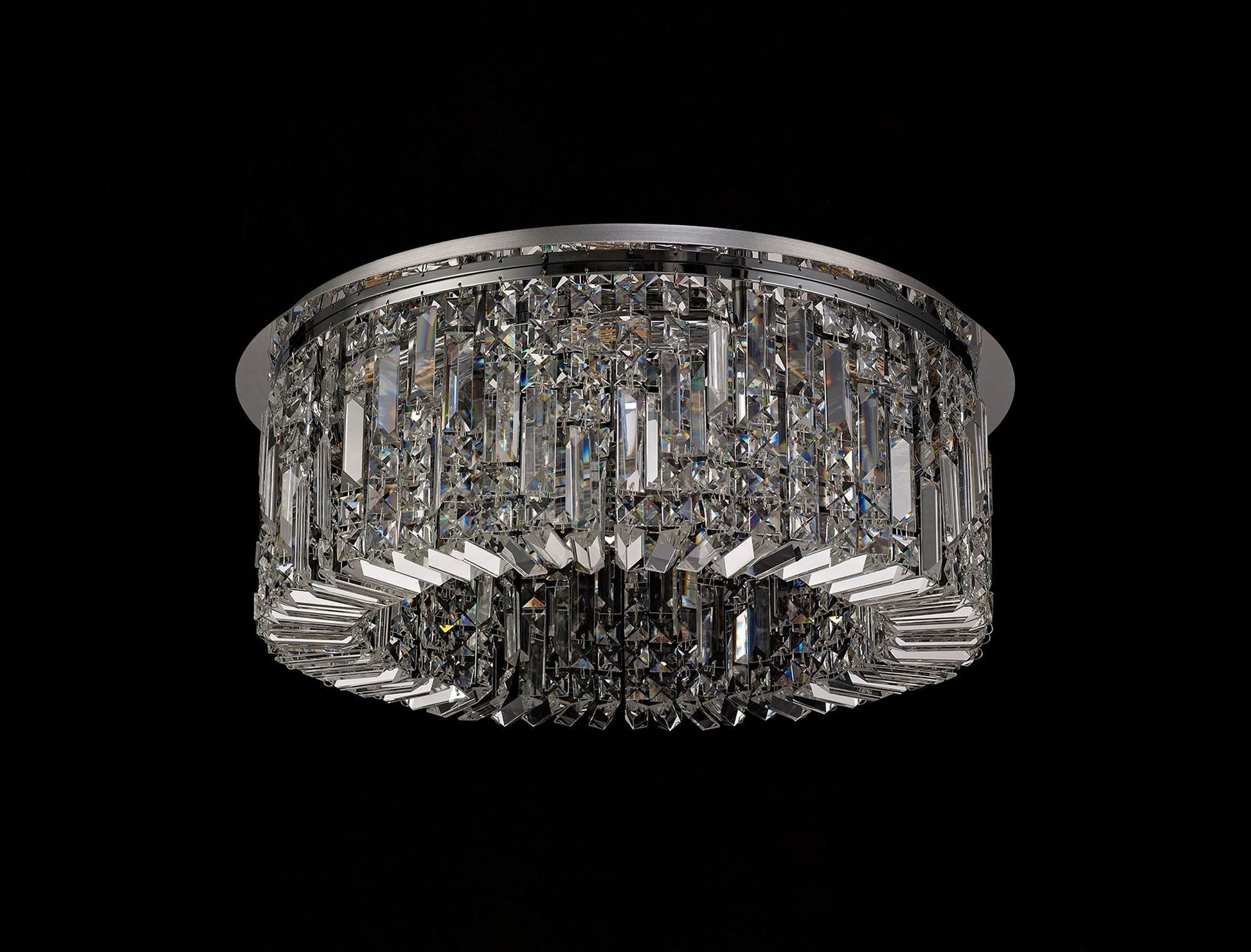 Ashby  65cm Round Flush Chandelier, 8 Light E14, Polished Chrome/Crystal