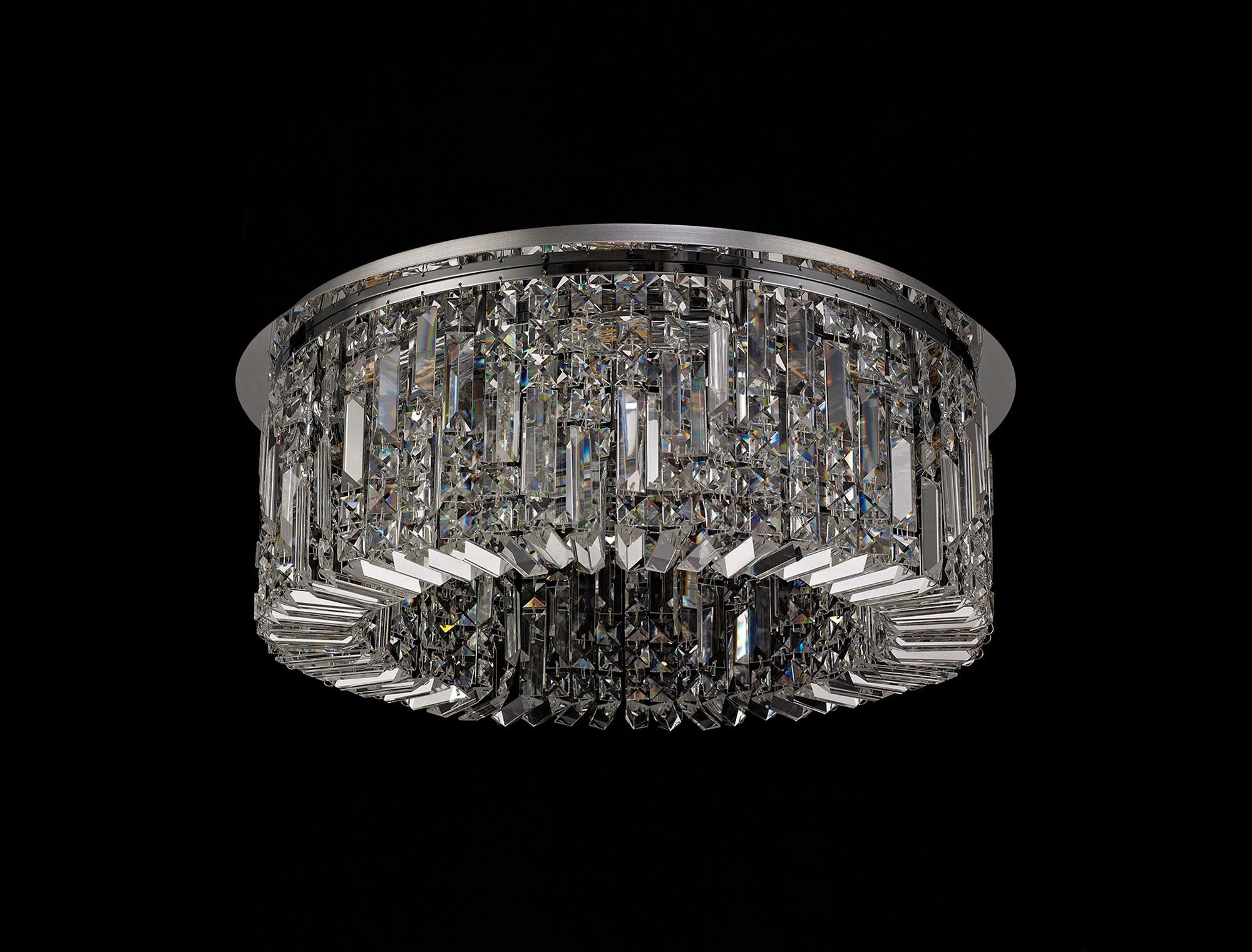 Ashby  65cm Round Flush Chandelier, 8 Light E14, Polished Chrome/Crystal