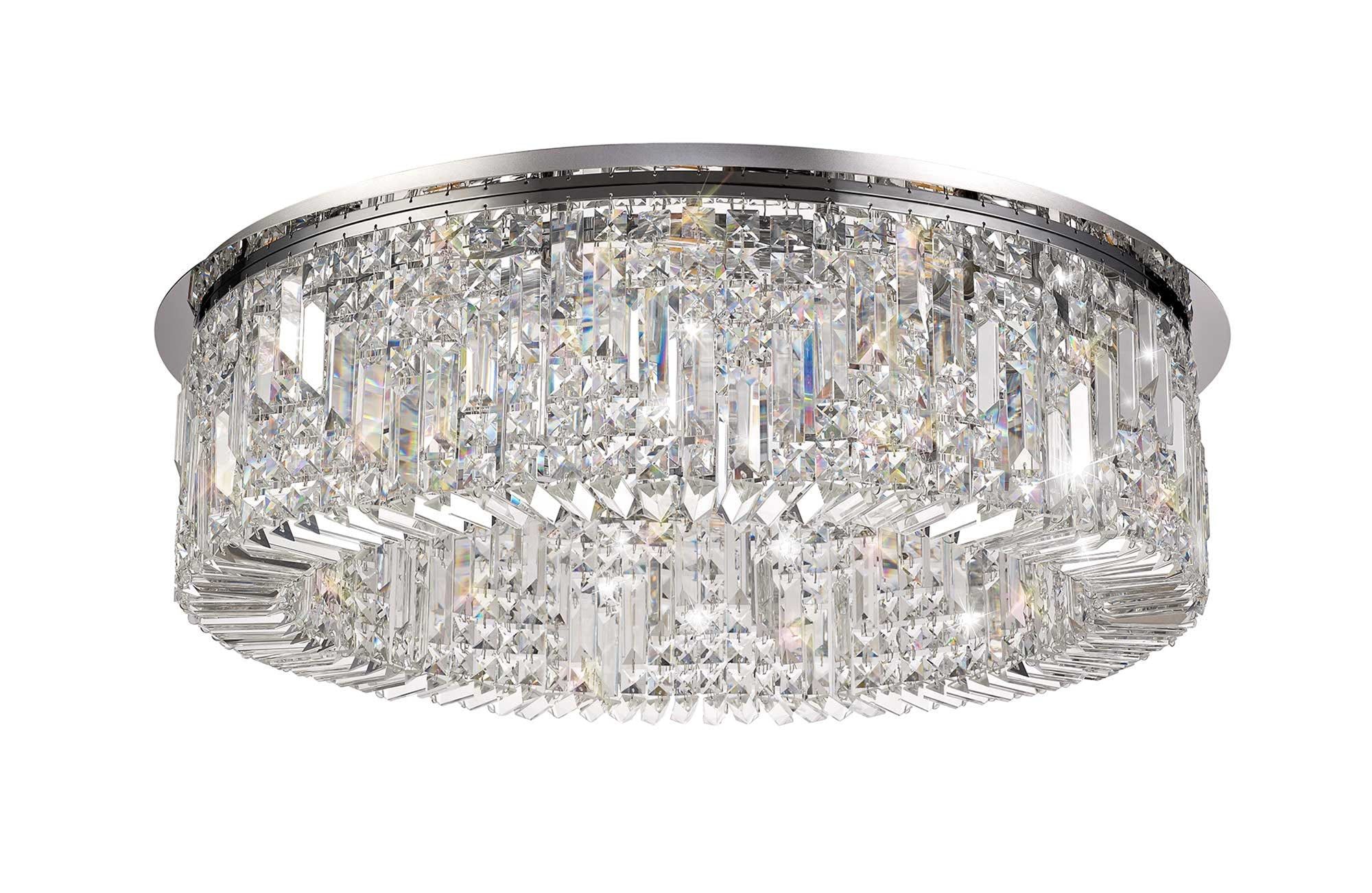 Ashby 85cm Round Flush Chandelier, 12 Light E14, Polished Chrome/Crystal