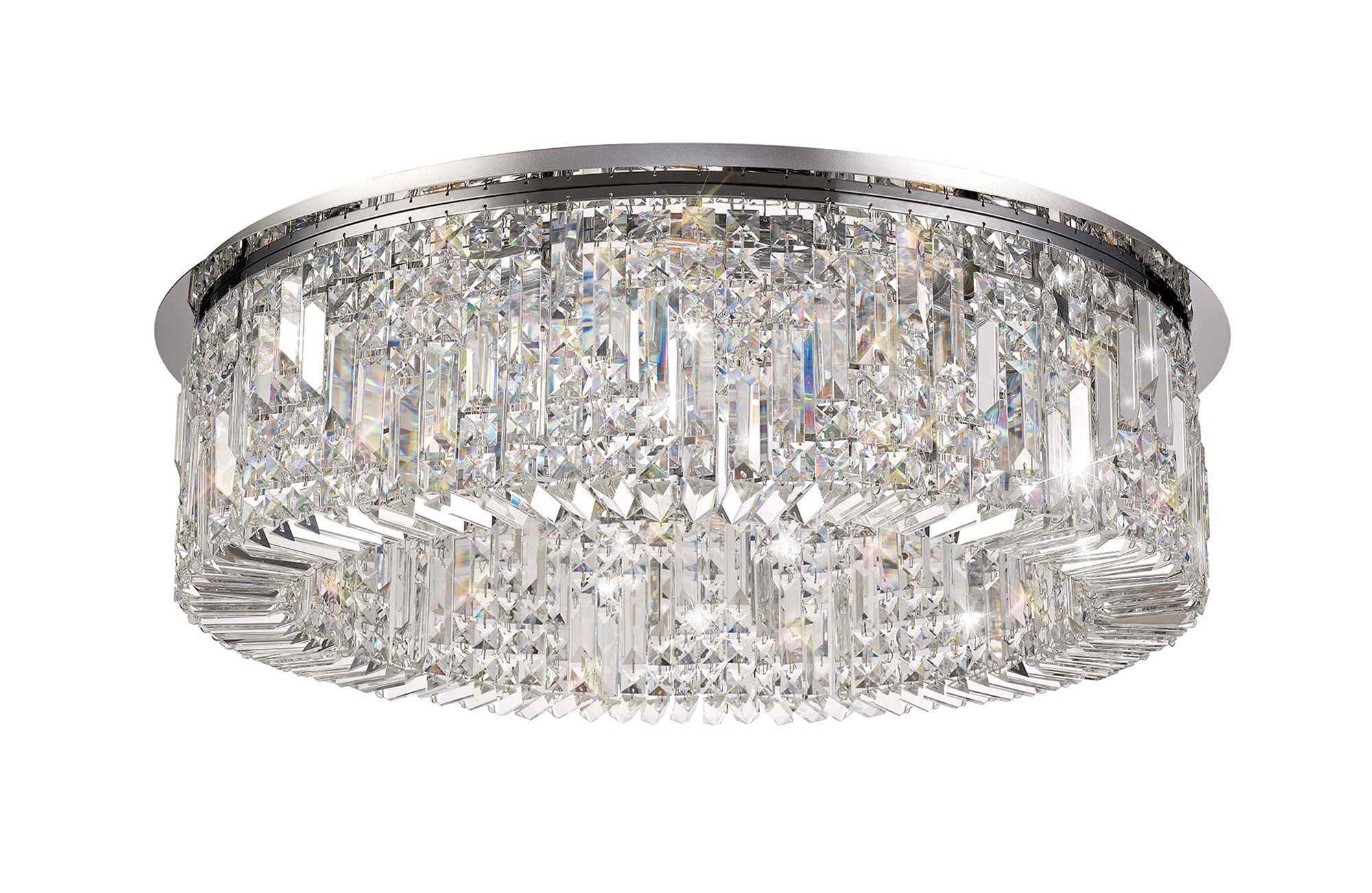 Ashby 85cm Round Flush Chandelier, 12 Light E14, Polished Chrome/Crystal