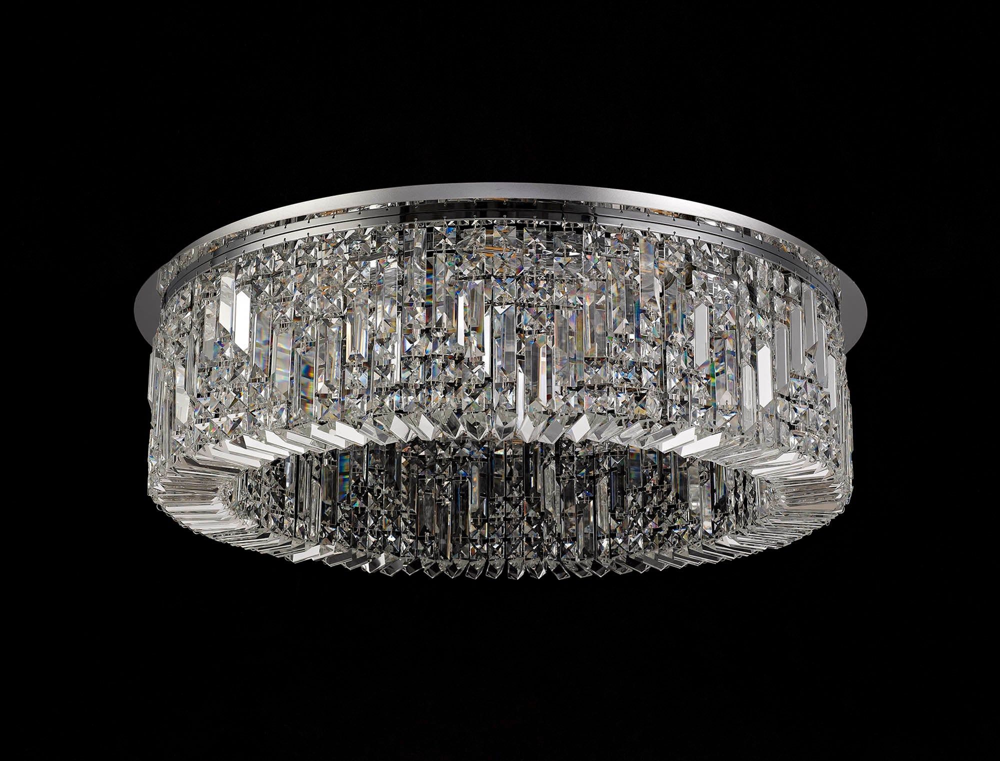 Ashby 85cm Round Flush Chandelier, 12 Light E14, Polished Chrome/Crystal