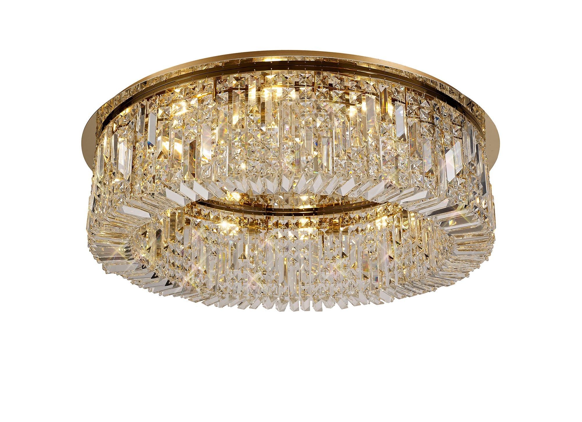 Ashby 85cm Round Flush Chandelier, 12 Light E14, Gold/Crystal