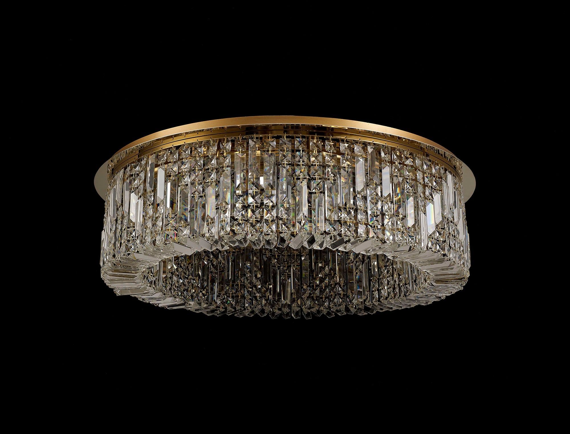 Ashby 85cm Round Flush Chandelier, 12 Light E14, Gold/Crystal