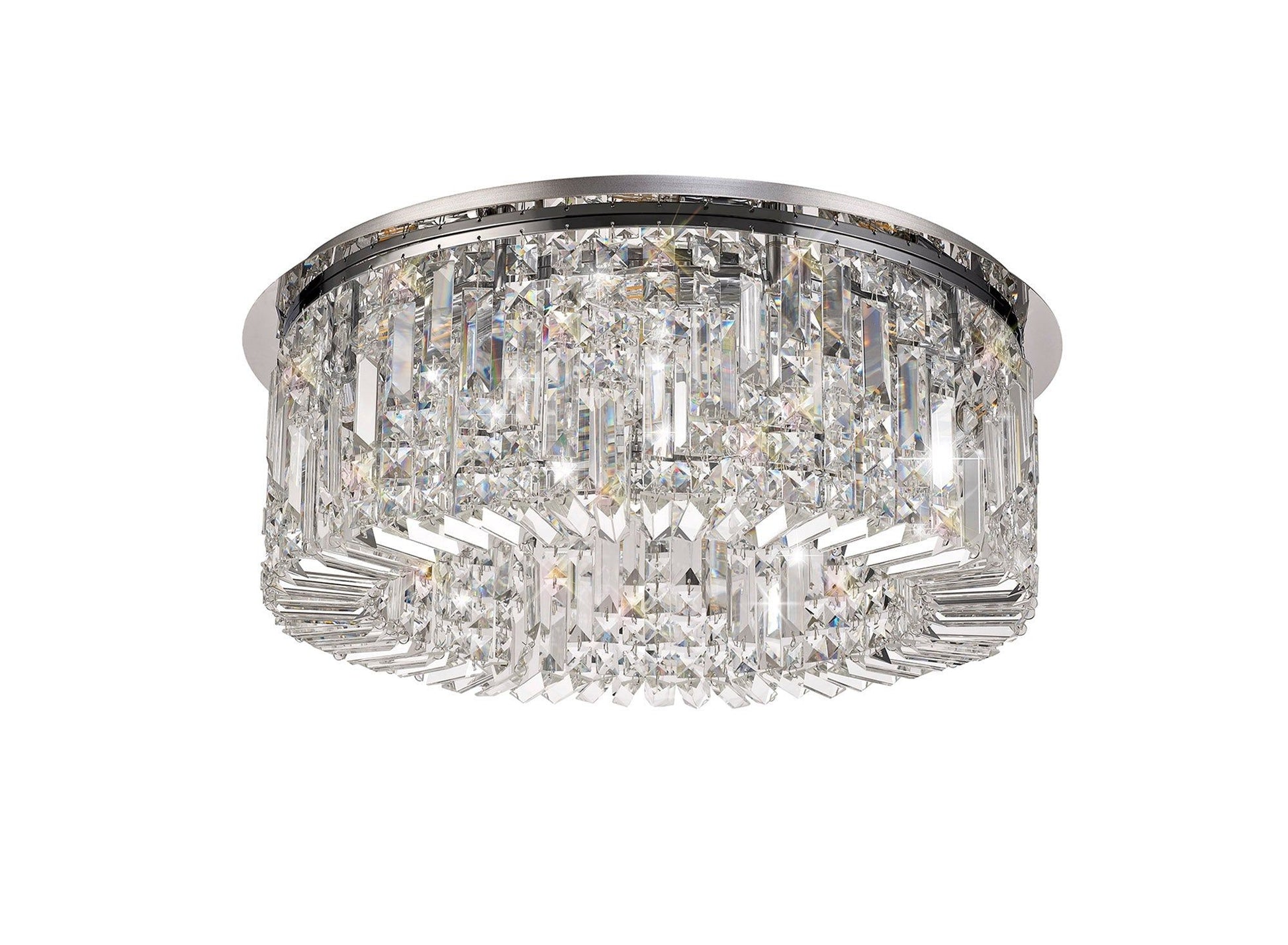 Ashby  65cm Round Flush Chandelier, 8 Light E14, Polished Chrome/Crystal