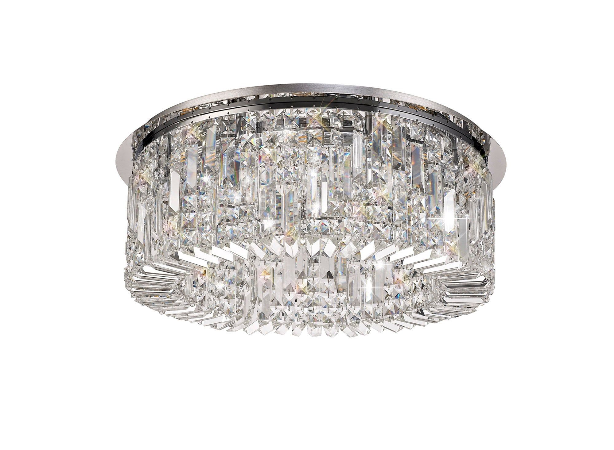 Ashby  65cm Round Flush Chandelier, 8 Light E14, Polished Chrome/Crystal
