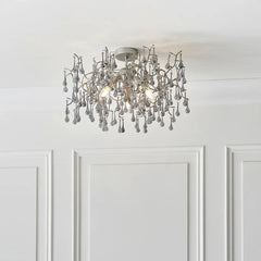 Athena 3L Semi Flush Ceiling Light - Aged Silver & Smokey Grey Finish IP20
