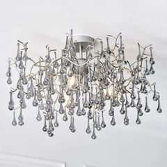 Athena 3L Semi Flush Ceiling Light - Aged Silver & Smokey Grey Finish IP20