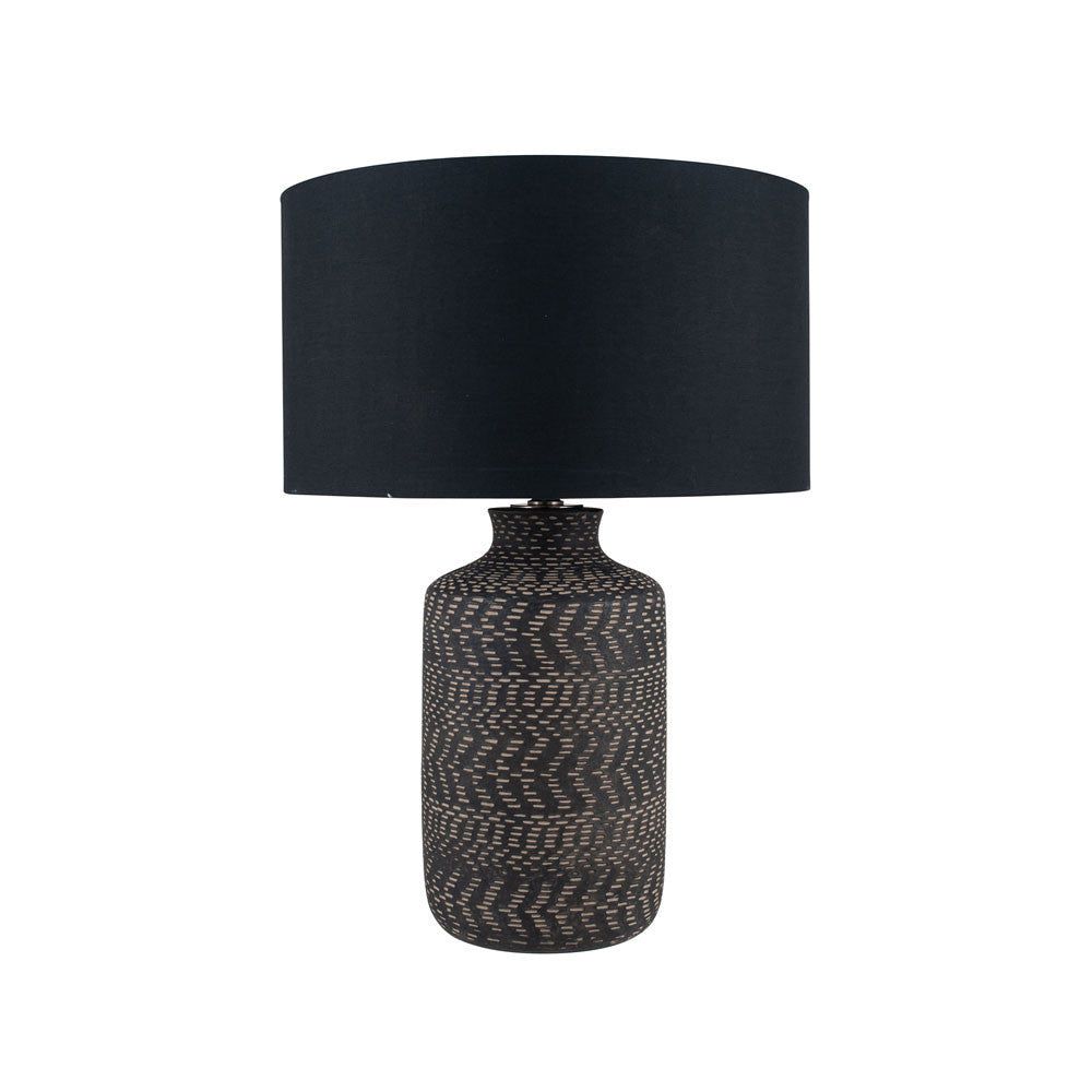 Atouk Textured Black Stoneware Table Lamp - Cusack Lighting