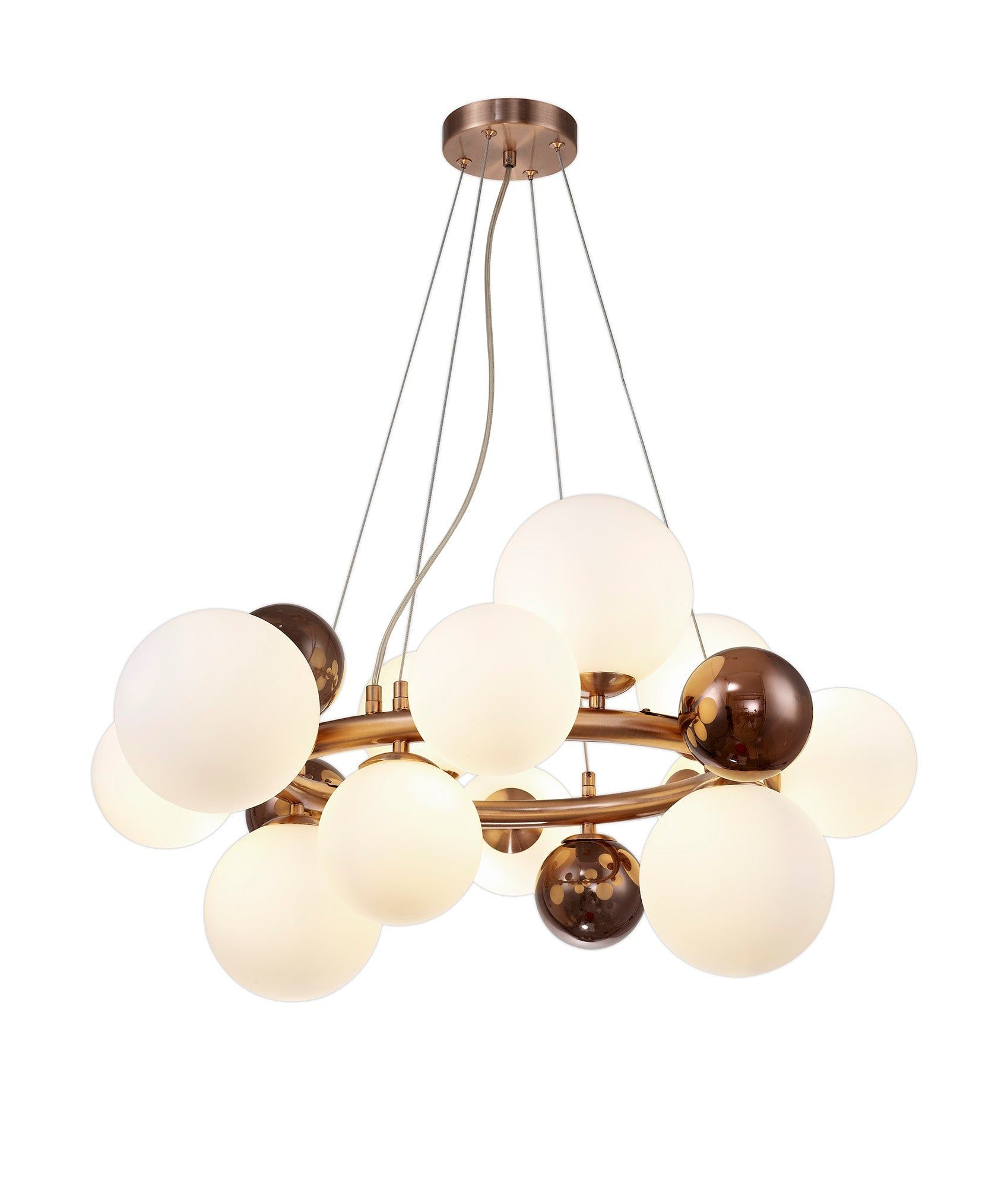 Austin Circular Centre Ceiling Light, 12Lt x G9, Copper & Opal Glass IP20
