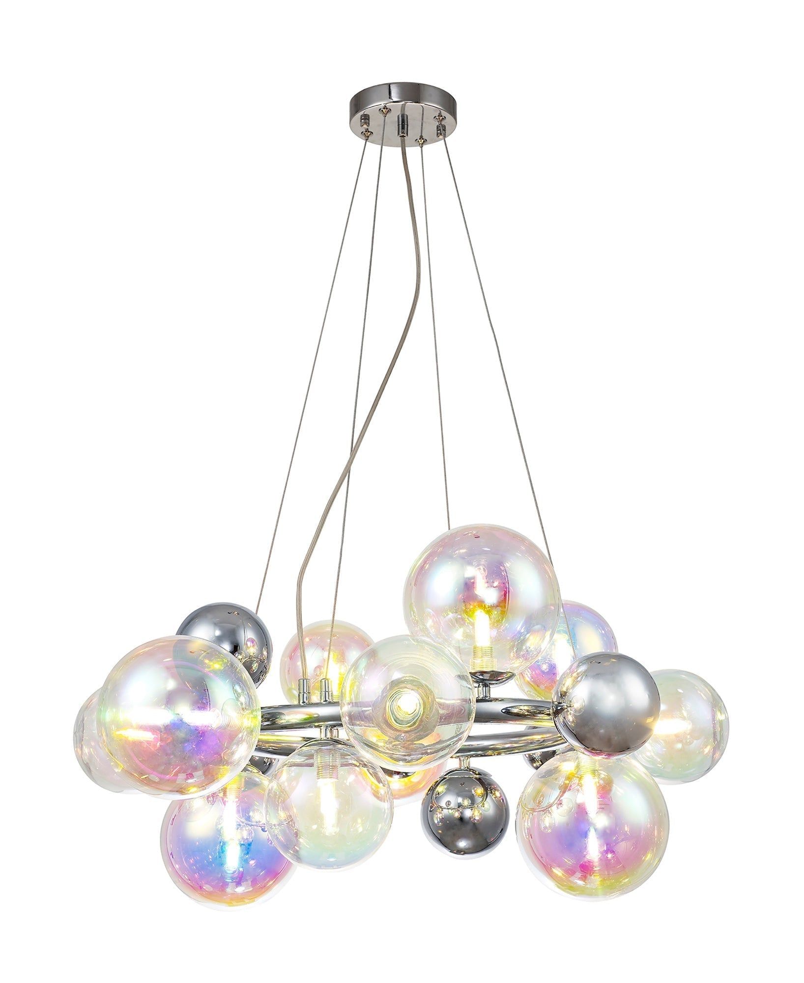 Austin Circular Centre Ceiling Light, 12Lt x G9, Polished Chrome & Iridescent Glass IP20