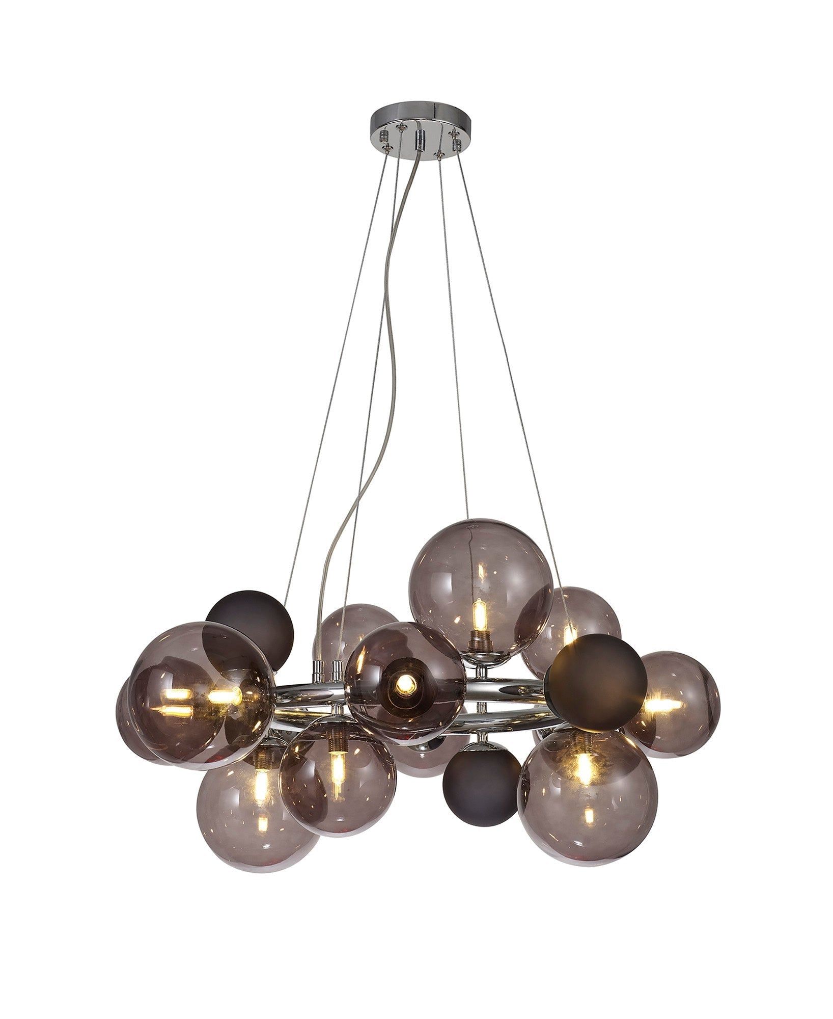 Austin Circular Centre Ceiling Light, 12Lt x G9, Polished Chrome & Black, Smoked Glass IP20
