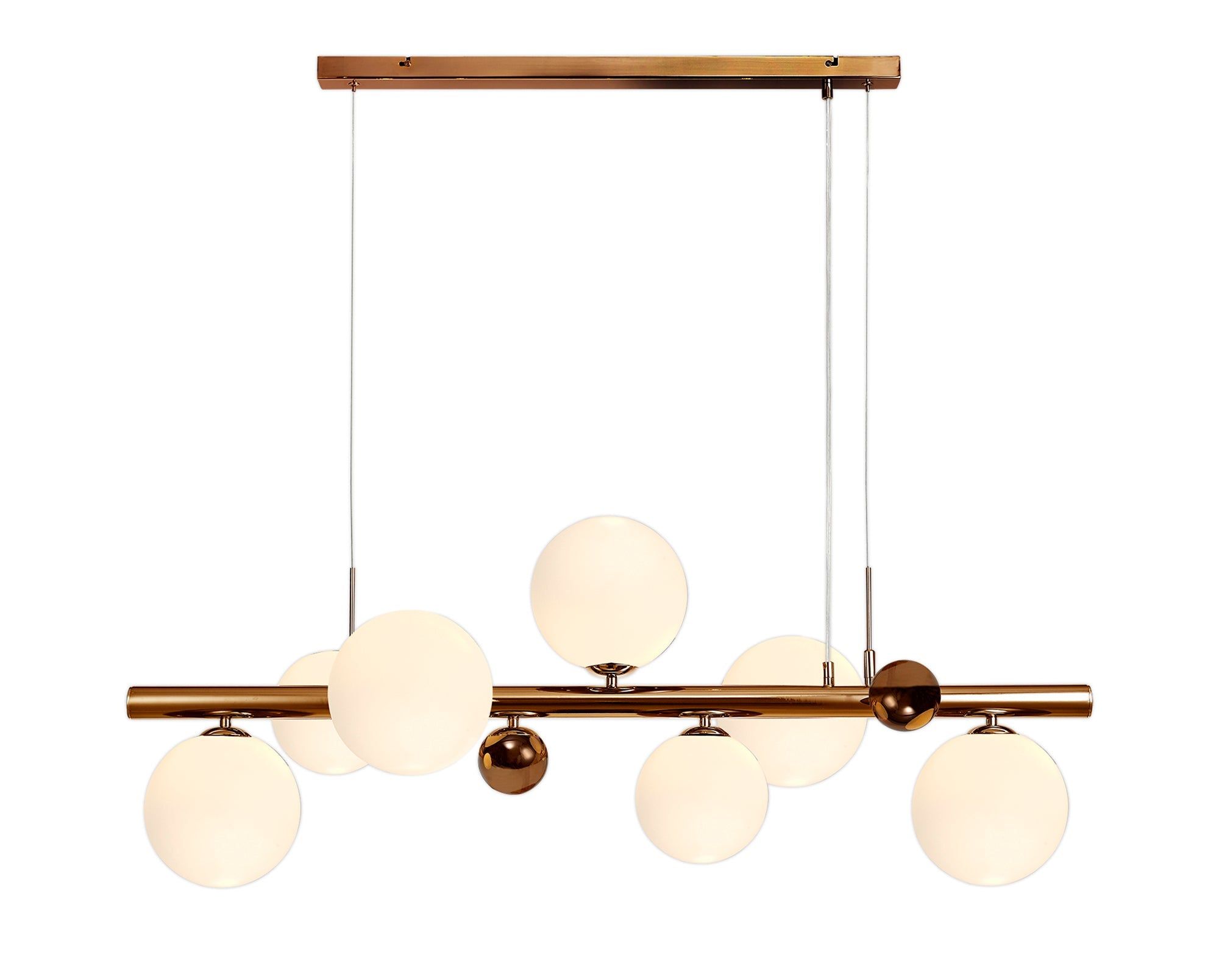 Austin Linear Led Pendant Ceiling Light, 7Lt x G9, Copper & Opal Glass IP20