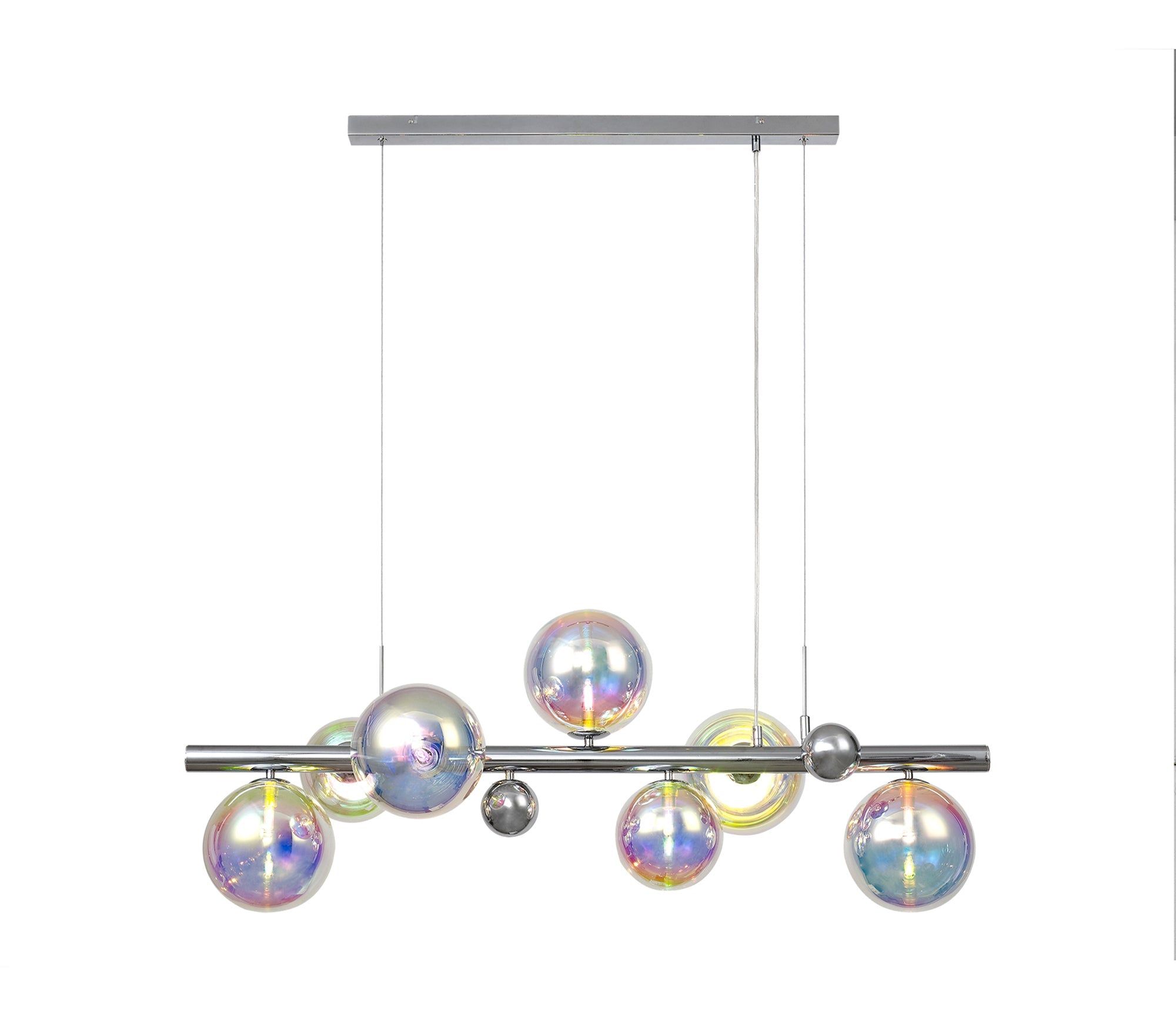 Austin Linear Led Pendant Ceiling Light, 7Lt x G9, Polished Chrome & Iridescent Glass IP20