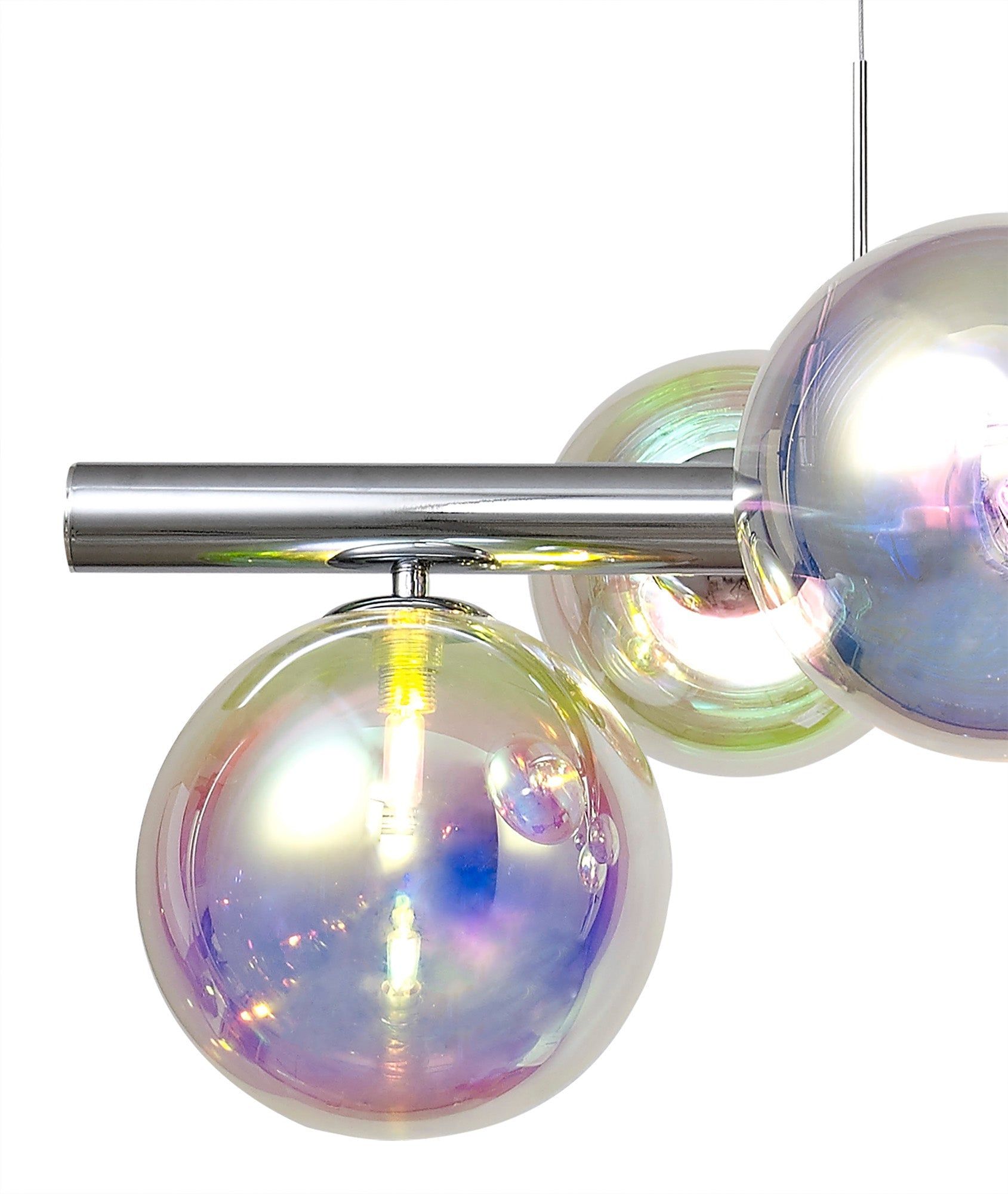 Austin Linear Led Pendant Ceiling Light, 7Lt x G9, Polished Chrome & Iridescent Glass IP20