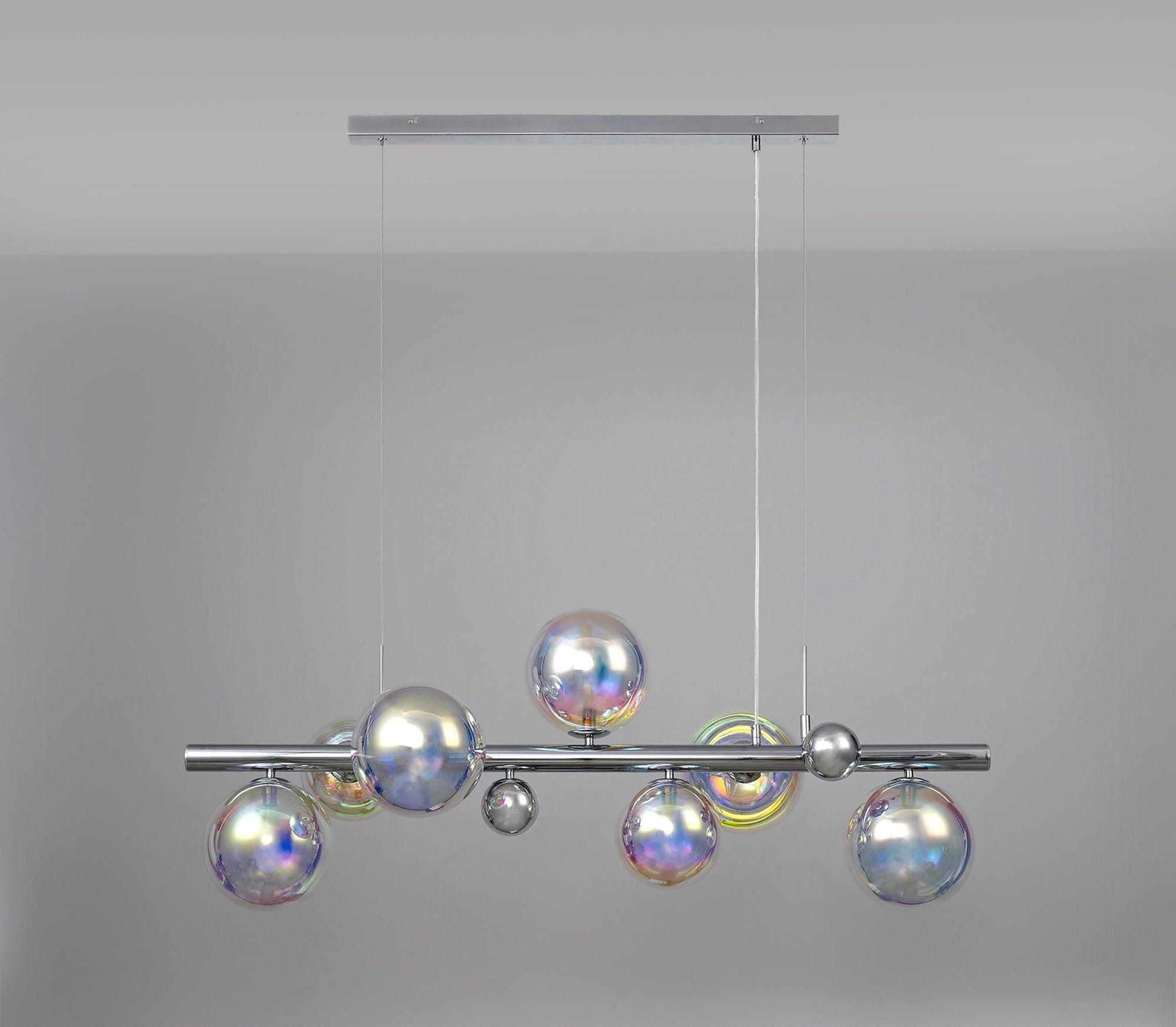 Austin Linear Led Pendant Ceiling Light, 7Lt x G9, Polished Chrome & Iridescent Glass IP20