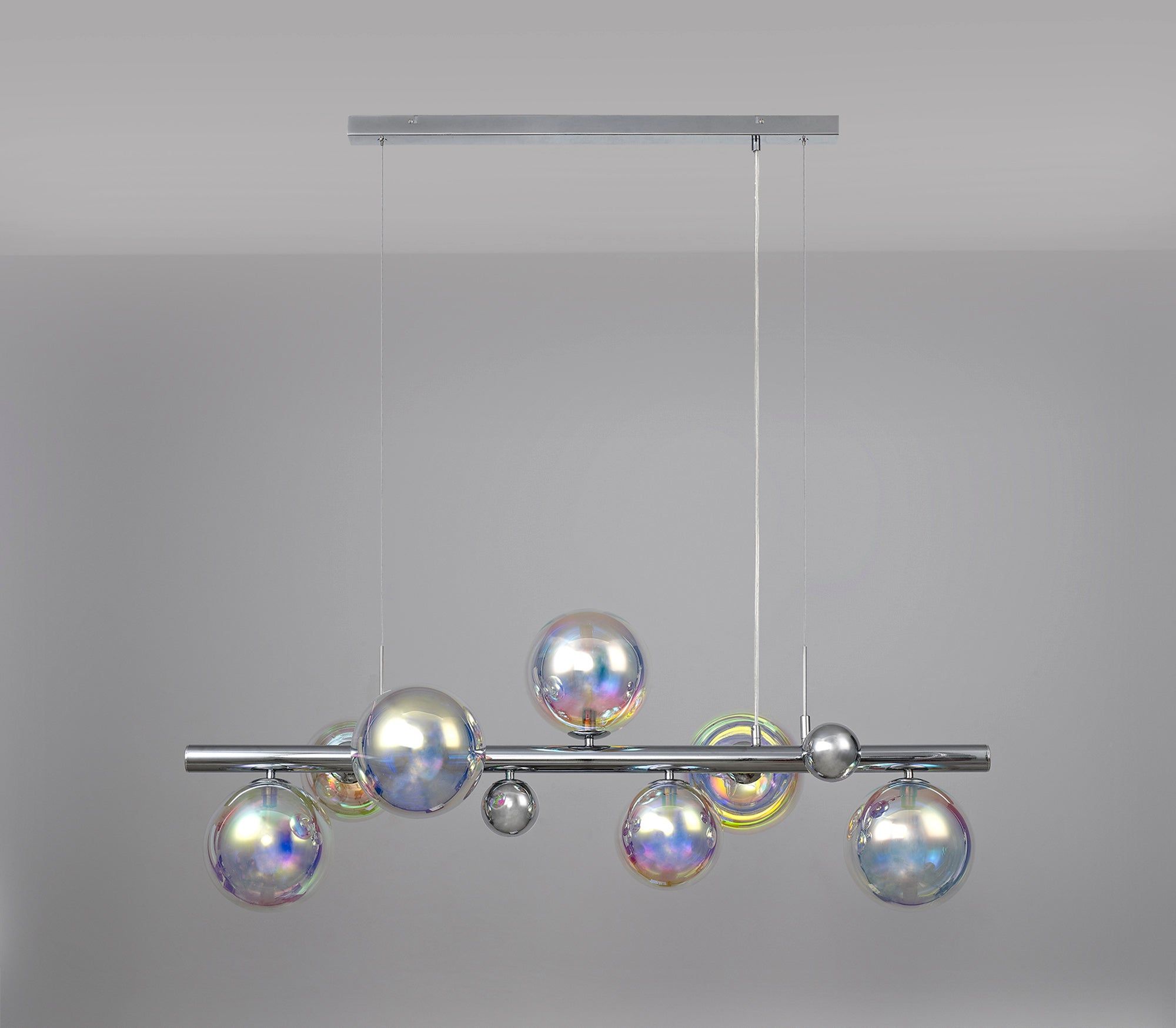 Austin Linear Led Pendant Ceiling Light, 7Lt x G9, Polished Chrome & Iridescent Glass IP20