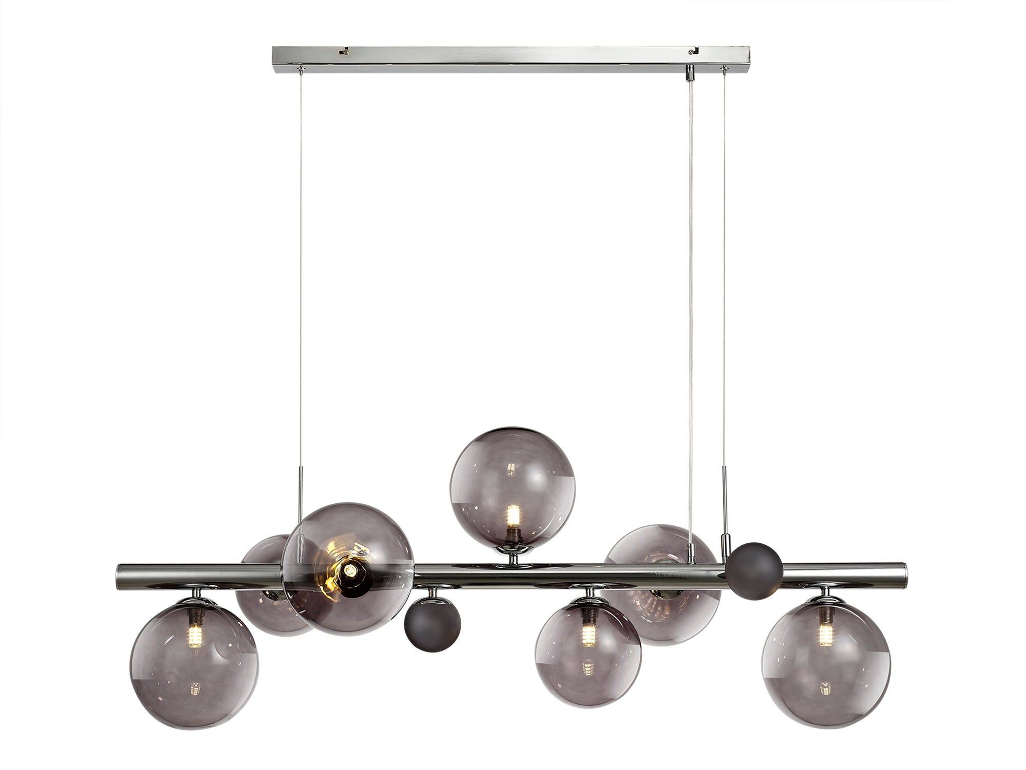 Austin Linear Led Pendant Ceiling Light, 7Lt x G9, Polished Chrome & Smoked Glass IP20