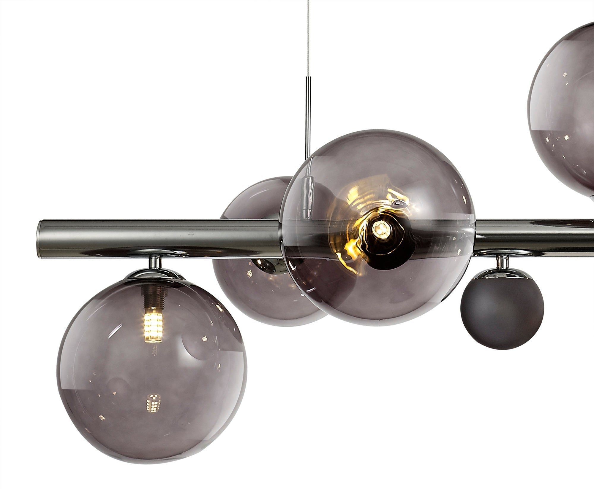Austin Linear Led Pendant Ceiling Light, 7Lt x G9, Polished Chrome & Smoked Glass IP20