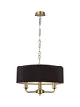 Banyan 3 Light Multi Arm Pendant, c/w 1.5m Chain, E14 Antique Brass c/w 450mm Faux Silk Shade, Black