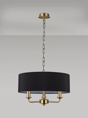 Banyan 3 Light Multi Arm Pendant, c/w 1.5m Chain, E14 Antique Brass c/w 450mm Faux Silk Shade, Black