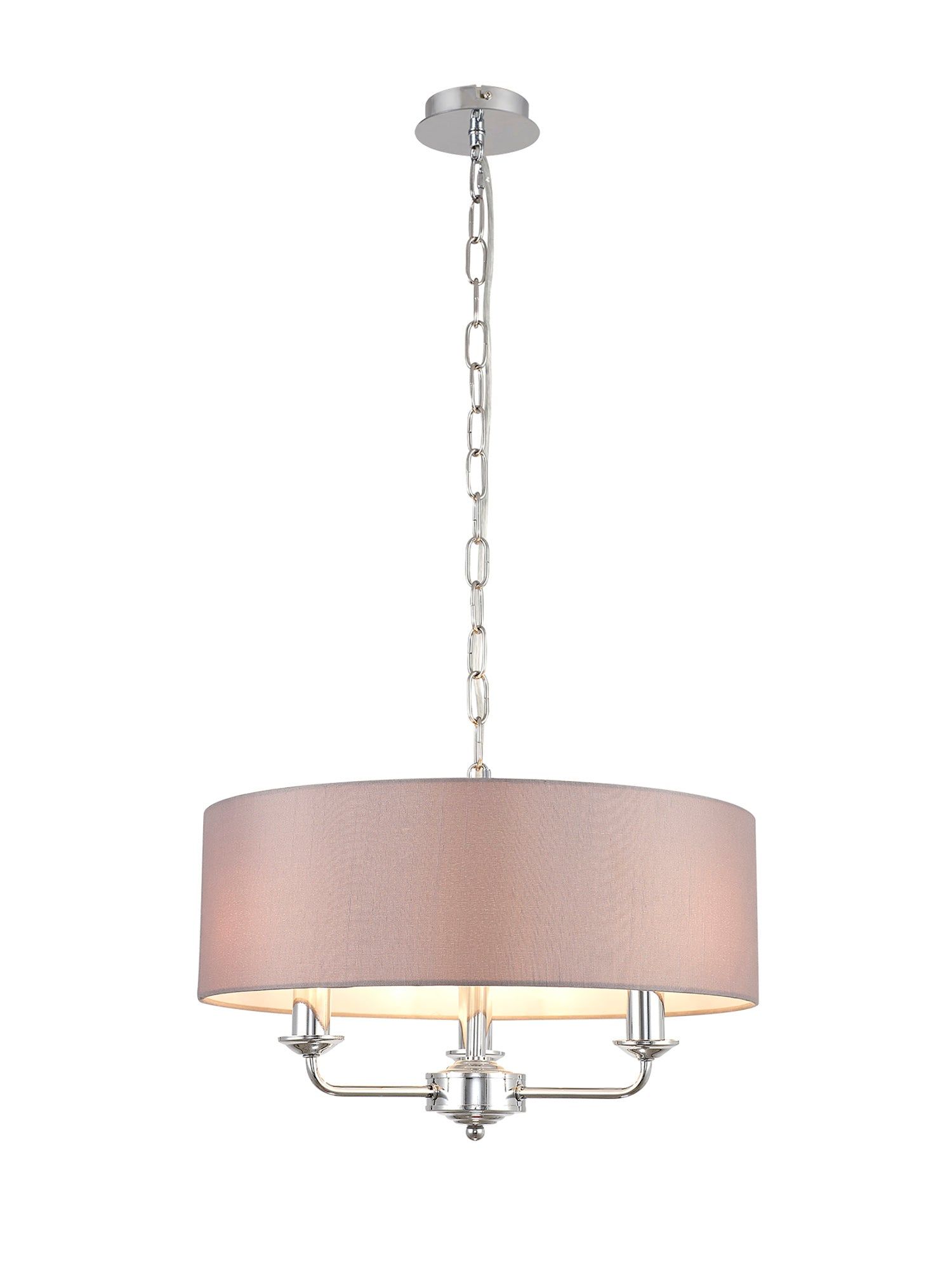 Banyan 3 Light Multi Arm Pendant, c/w 1.5m Chain, E14 Polished Chrome c/w 450mm Faux Silk Shade, Grey