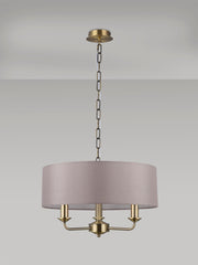 Banyan 3 Light Multi Arm Pendant, c/w 1.5m Chain, E14 Antique Brass c/w 450mm Faux Silk Shade, Grey