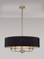 Banyan 5 Light Multi Arm Pendant, c/w 1.5m Chain, E14 Antique Brass c/w 600mm Faux Silk Shade, black