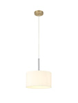 Baymont Antique Brass 1 Light E27 3m Single Pendant c/w 300 x 170mm Faux Silk Fabric Shade, Ivory Pearl/White Laminate &
