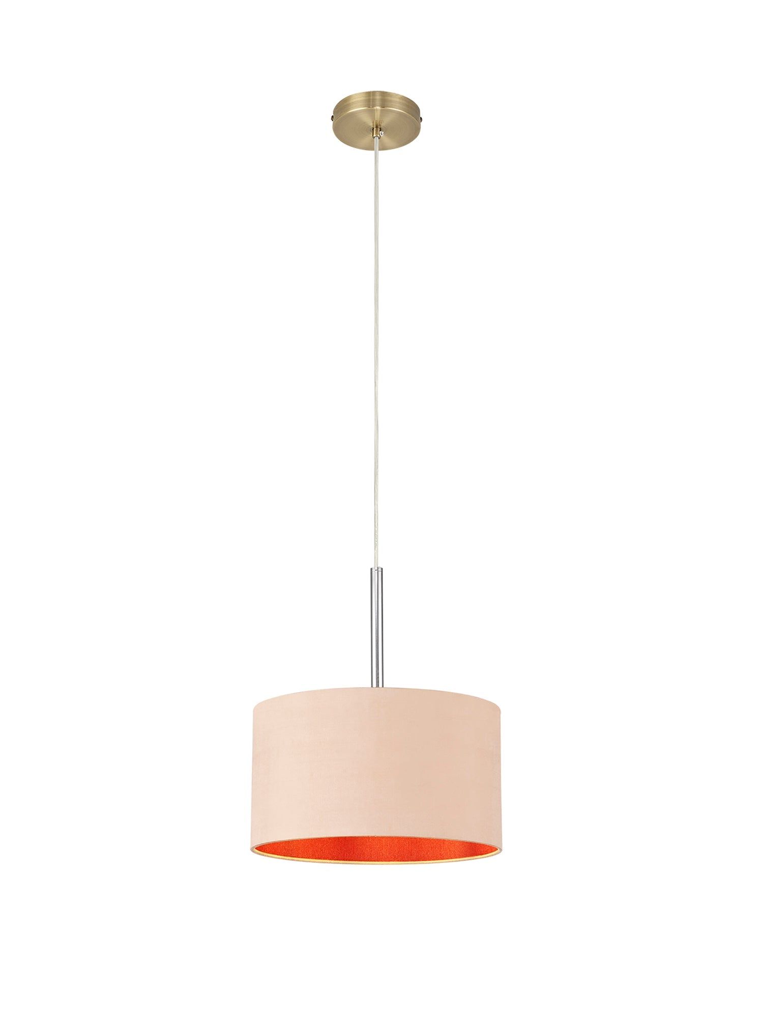 Baymont Antique Brass 1 Light E27 3m Single Pendant c/w 300 x 170mm Dual Faux Silk Fabric Shade, Antique Gold/Ruby &