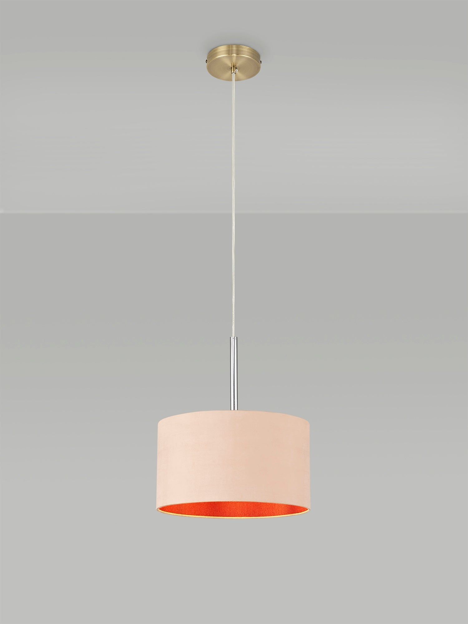 Baymont Antique Brass 1 Light E27 3m Single Pendant c/w 300 x 170mm Dual Faux Silk Fabric Shade, Antique Gold/Ruby &