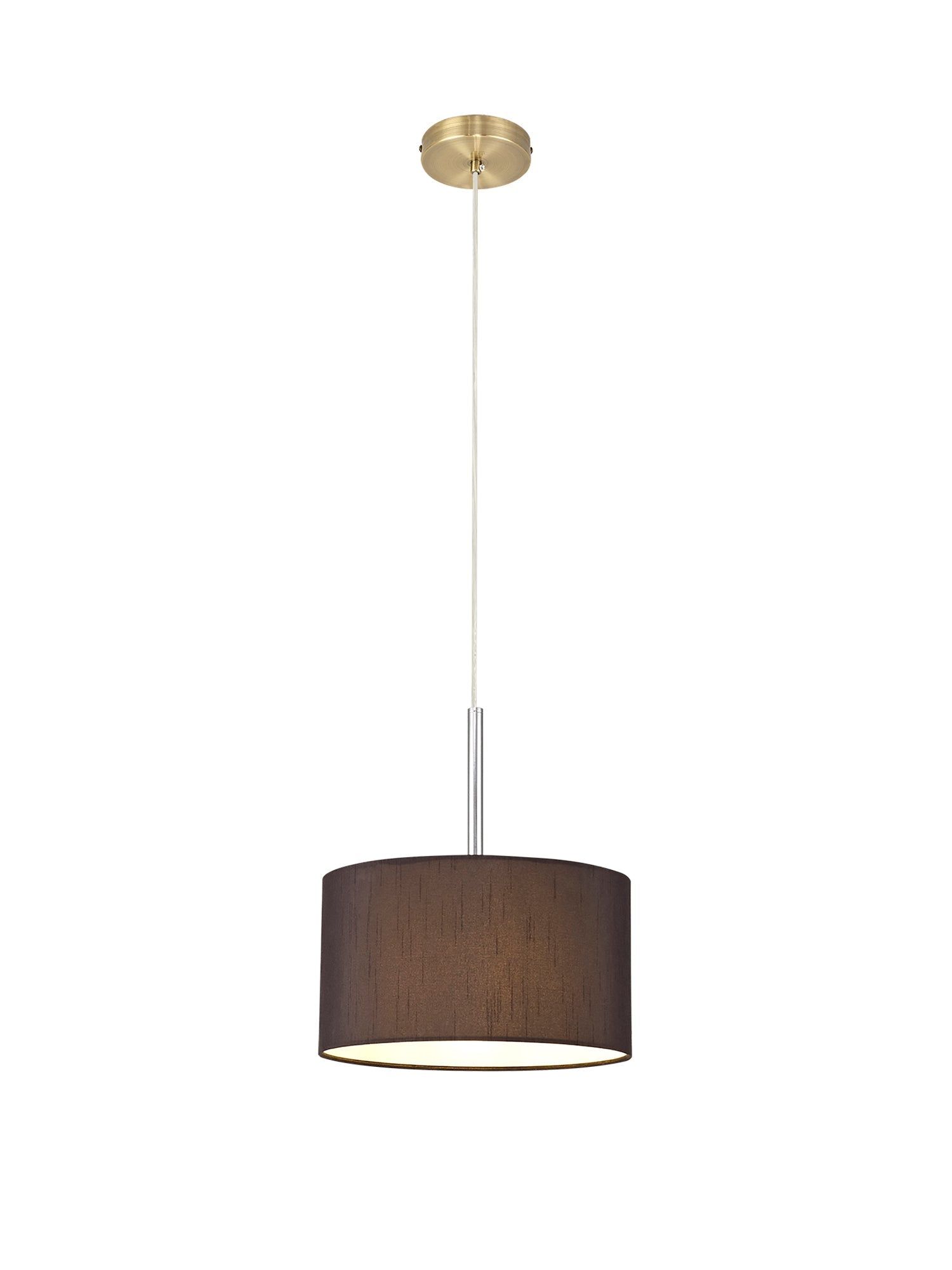 Baymont Antique Brass 1 Light E27 3m Single Pendant c/w 300 x 170mm Faux Silk Fabric Shade, Black/White Laminate &