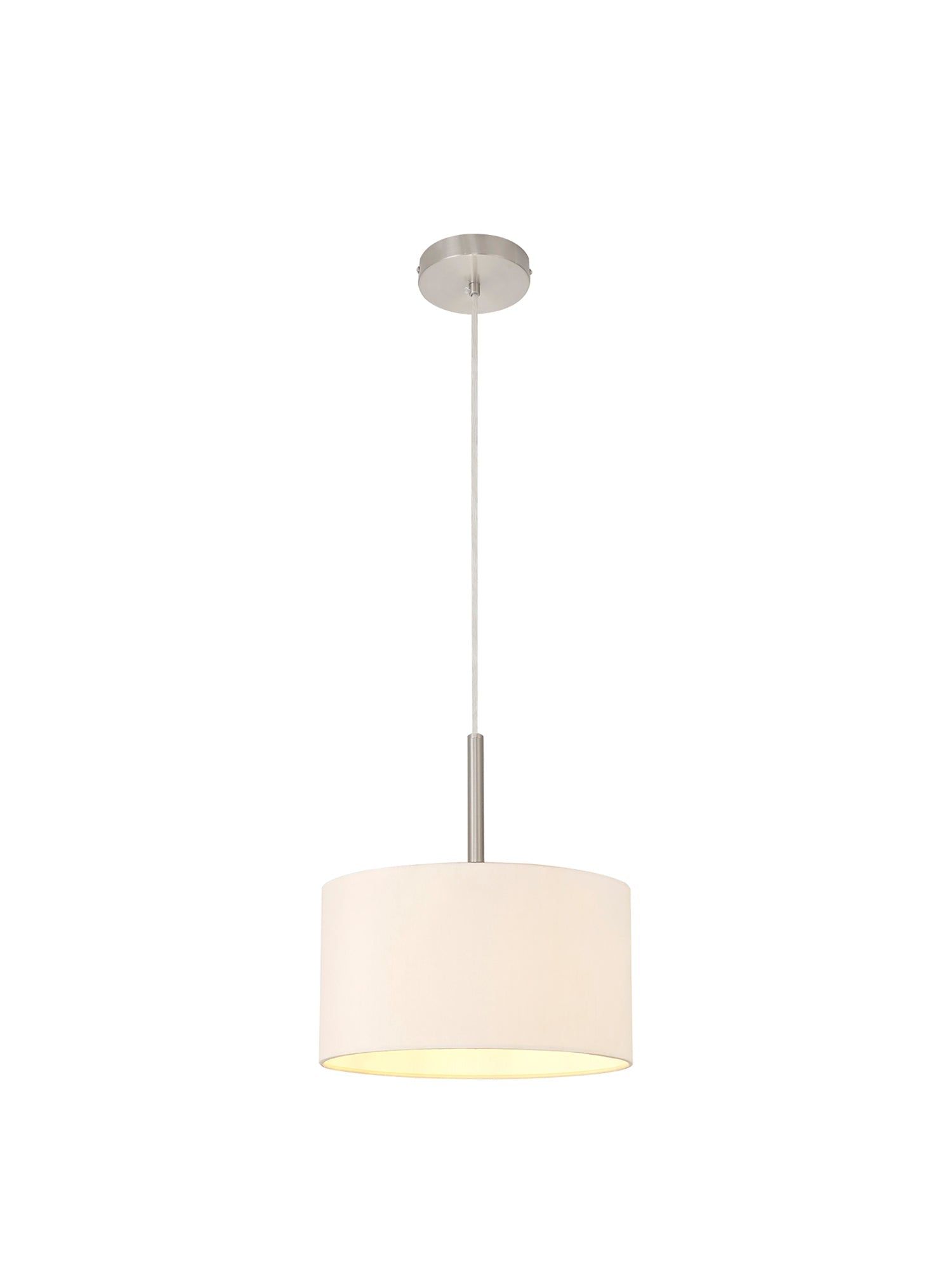 Baymont Satin Nickel 1 Light E27 3m Single Pendant c/w 300 x 170mm Dual Faux Silk Fabric Shade, Nude Beige/Moonlight