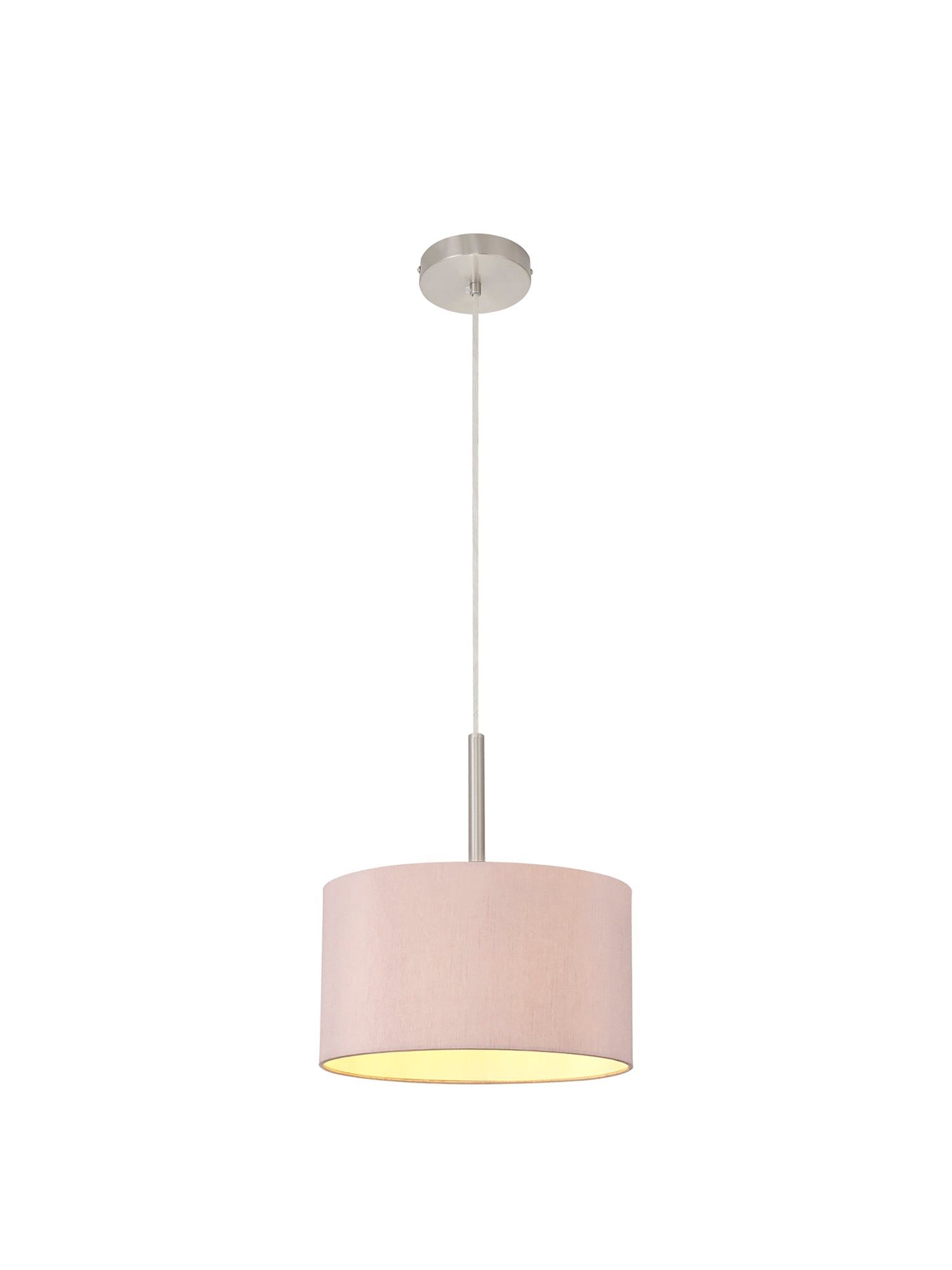 Baymont Satin Nickel 1 Light E27 3m Single Pendant c/w 300 x 170mm Dual Faux Silk Fabric Shade, Taupe/Halo Gold