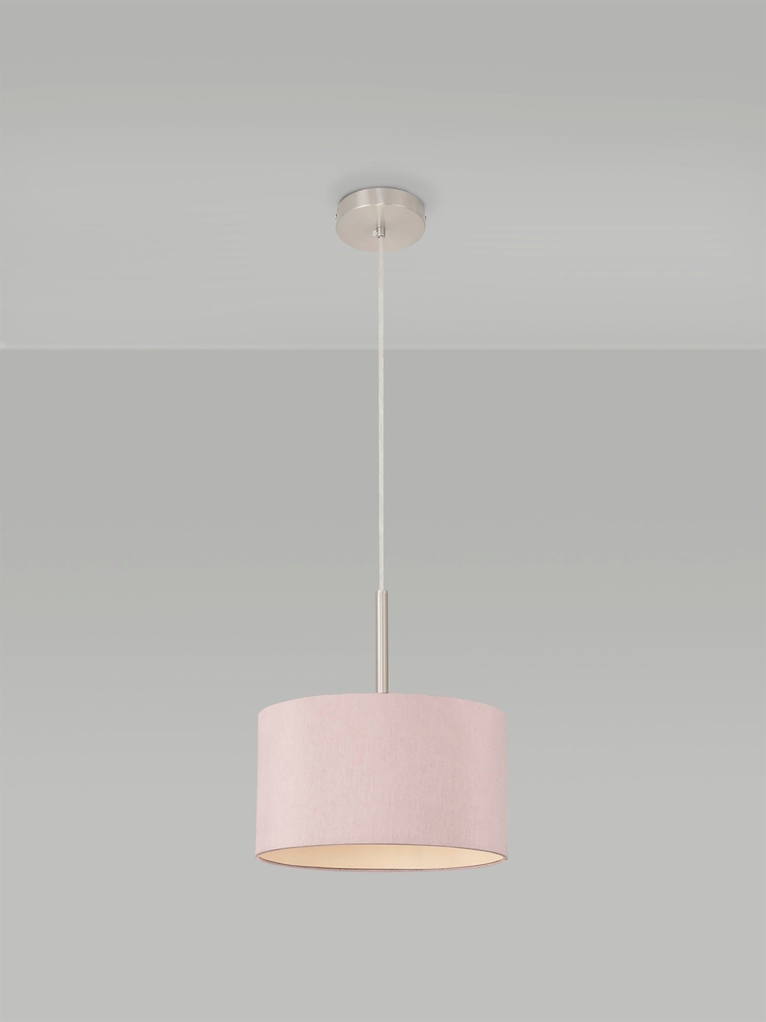 Baymont Satin Nickel 1 Light E27 3m Single Pendant c/w 300 x 170mm Dual Faux Silk Fabric Shade, Taupe/Halo Gold