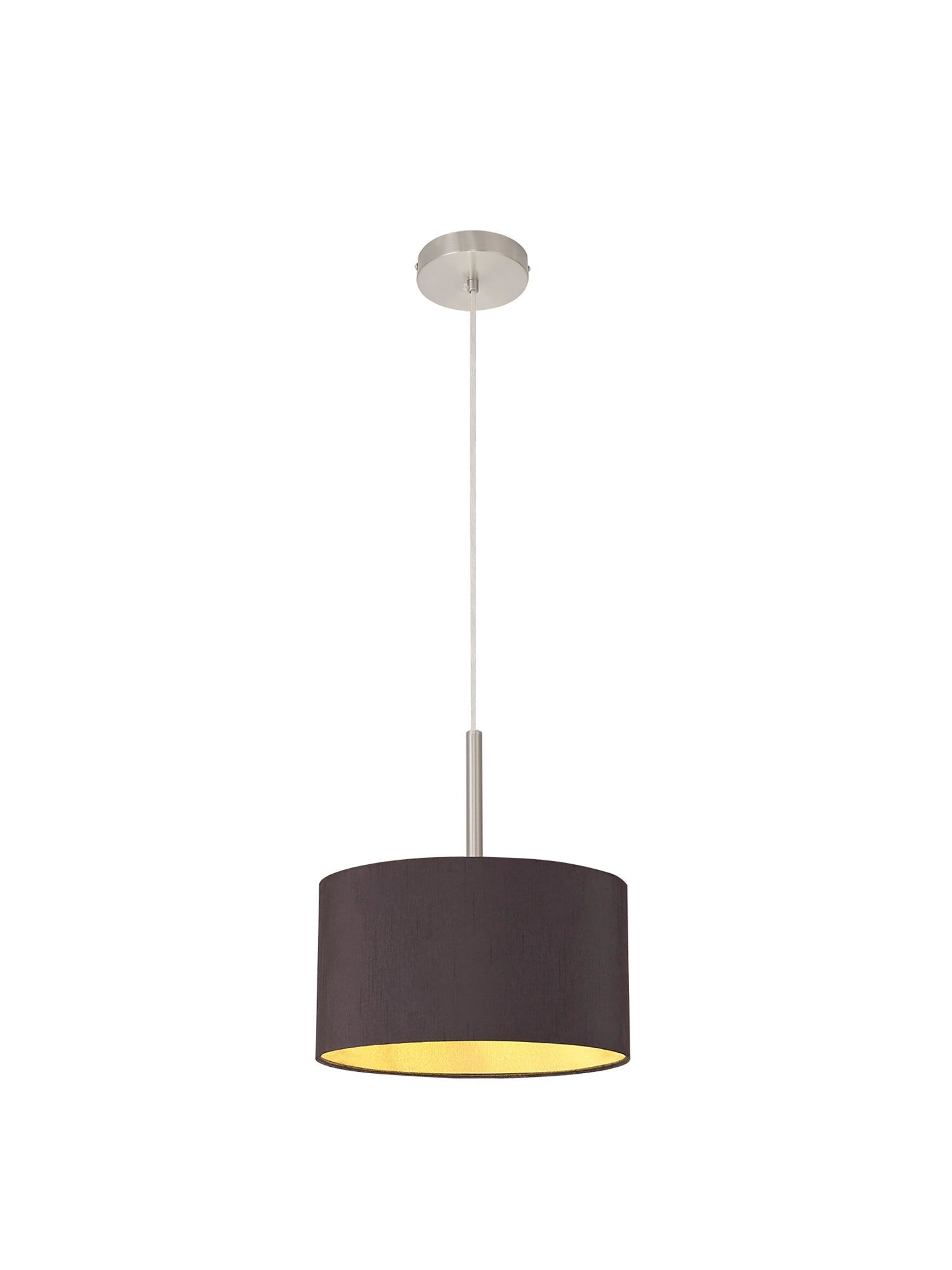 Baymont Satin Nickel 1 Light E27 3m Single Pendant c/w 300 x 170mm Dual Faux Silk Fabric Shade, Midnight Black/Green Olive